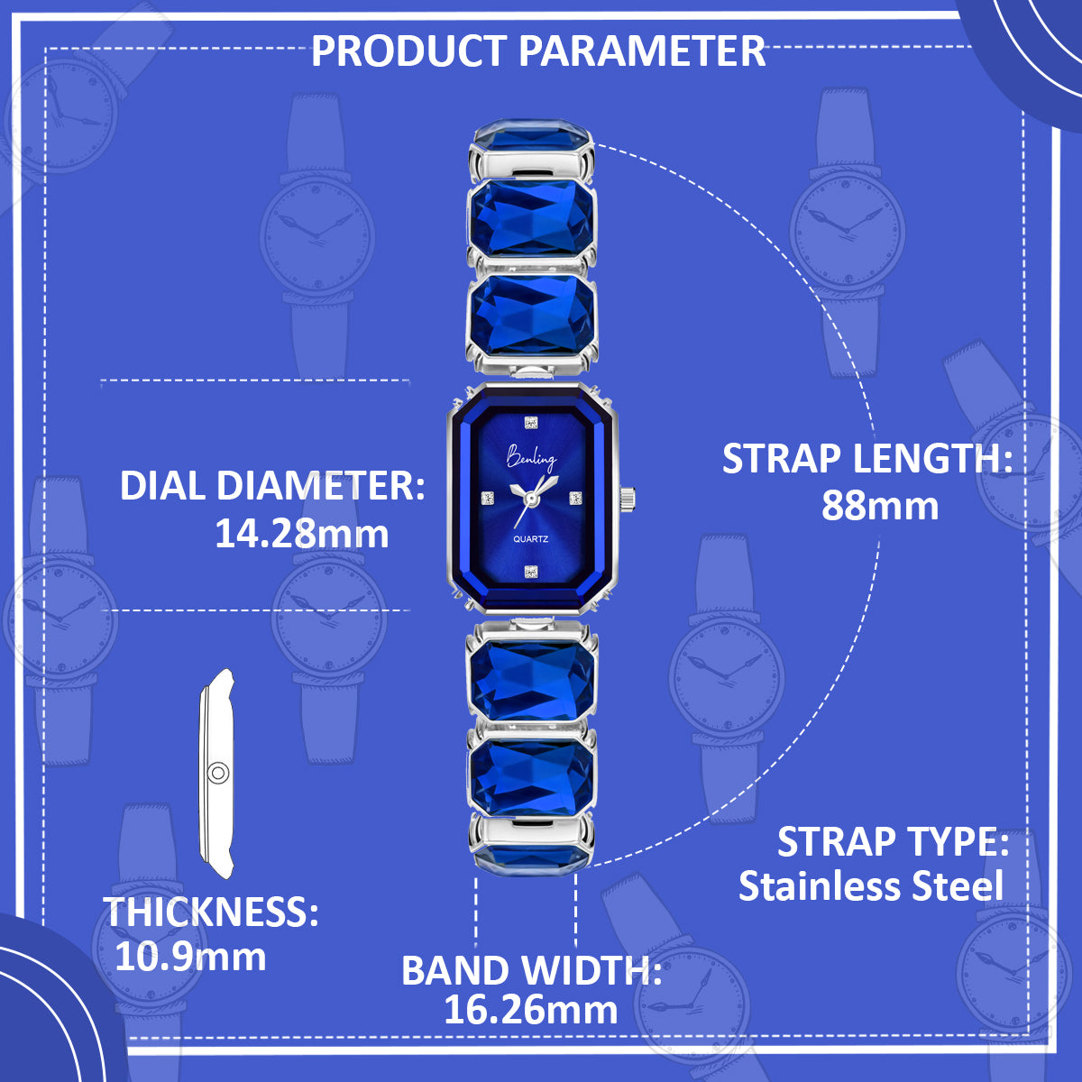 Benling Gift Set – Octagon Cut Bracelet Watch with Orange Pearl Box & Bracelet