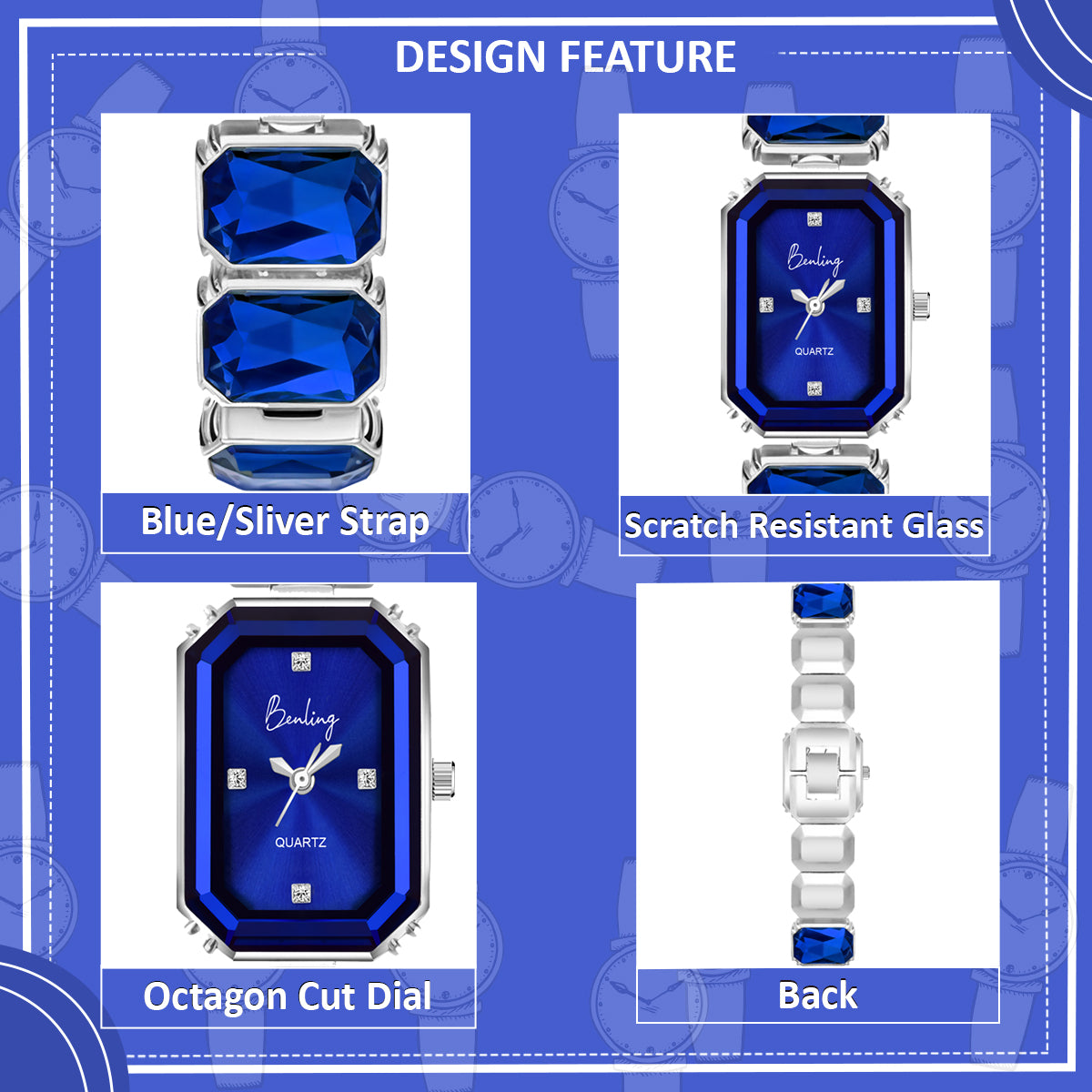 Benling Gift Set – Octagon Cut Bracelet Watch with Orange Pearl Box & Bracelet