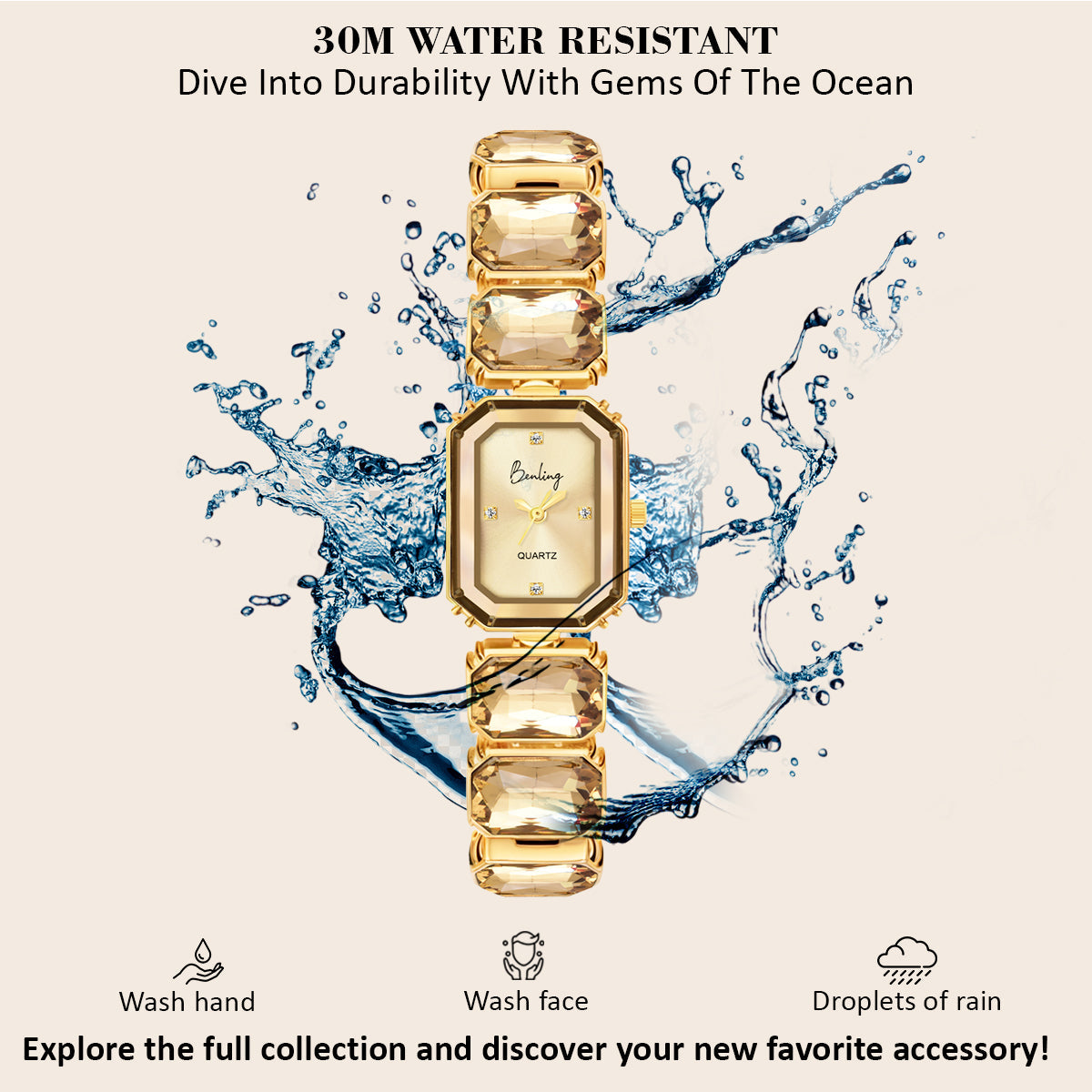 Benling Gift Set – Octagon Cut Bracelet Watch with Orange Pearl Box & Bracelet