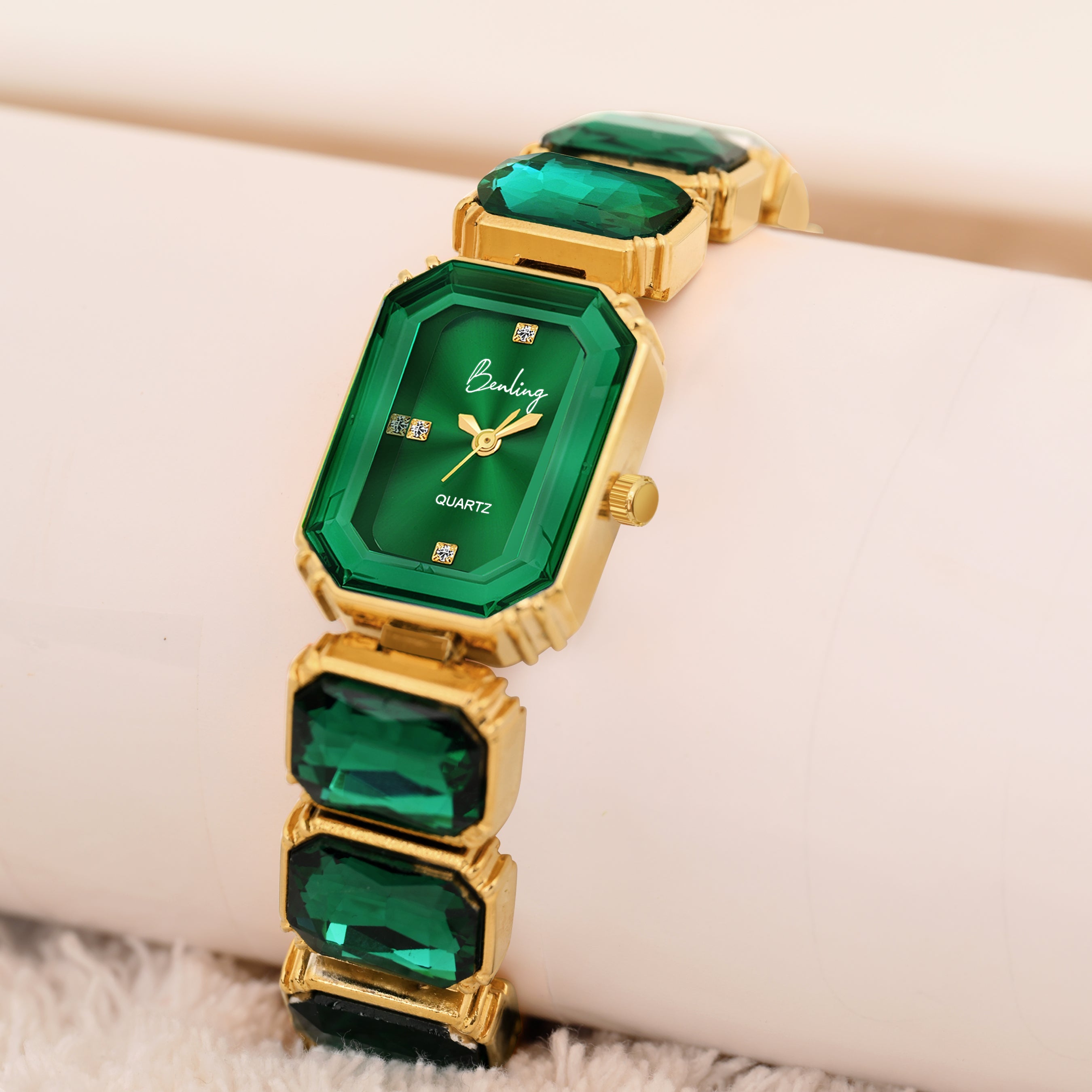 Benling Gift Set – Octagon Cut Bracelet Watch with Orange Pearl Box & Bracelet