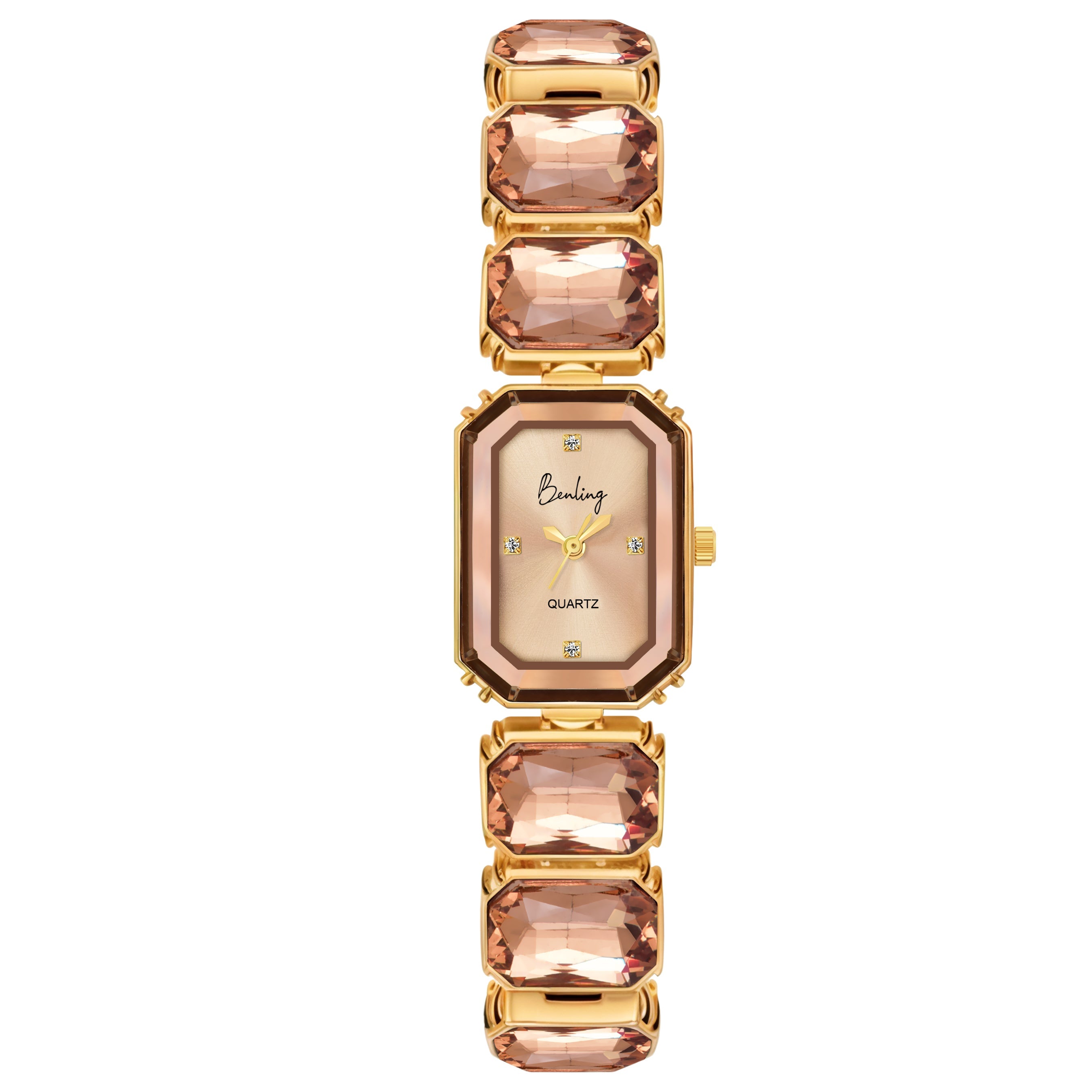 Benling Gift Set – Octagon Cut Bracelet Watch with Orange Pearl Box & Bracelet