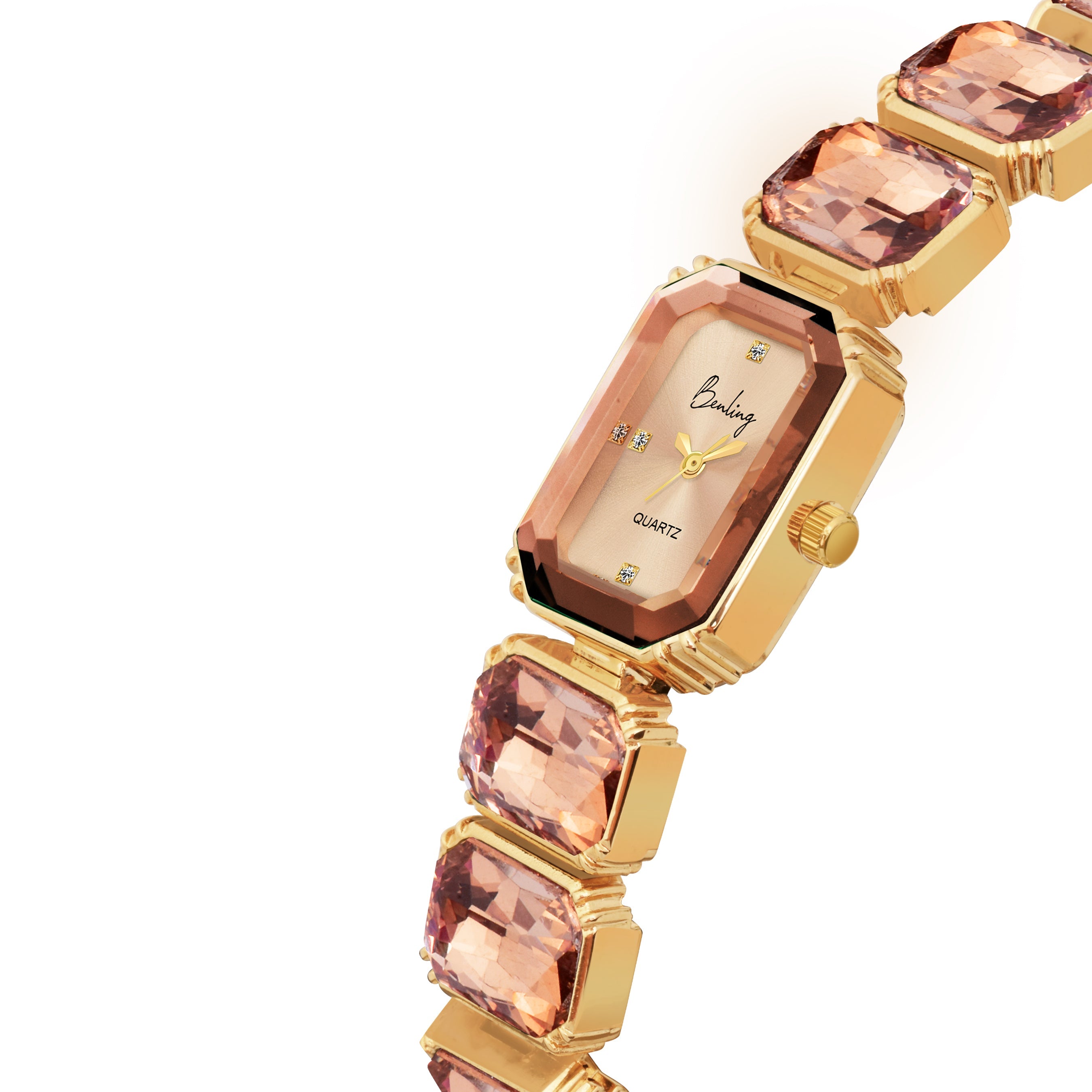 Benling Gift Set – Octagon Cut Bracelet Watch with Orange Pearl Box & Bracelet