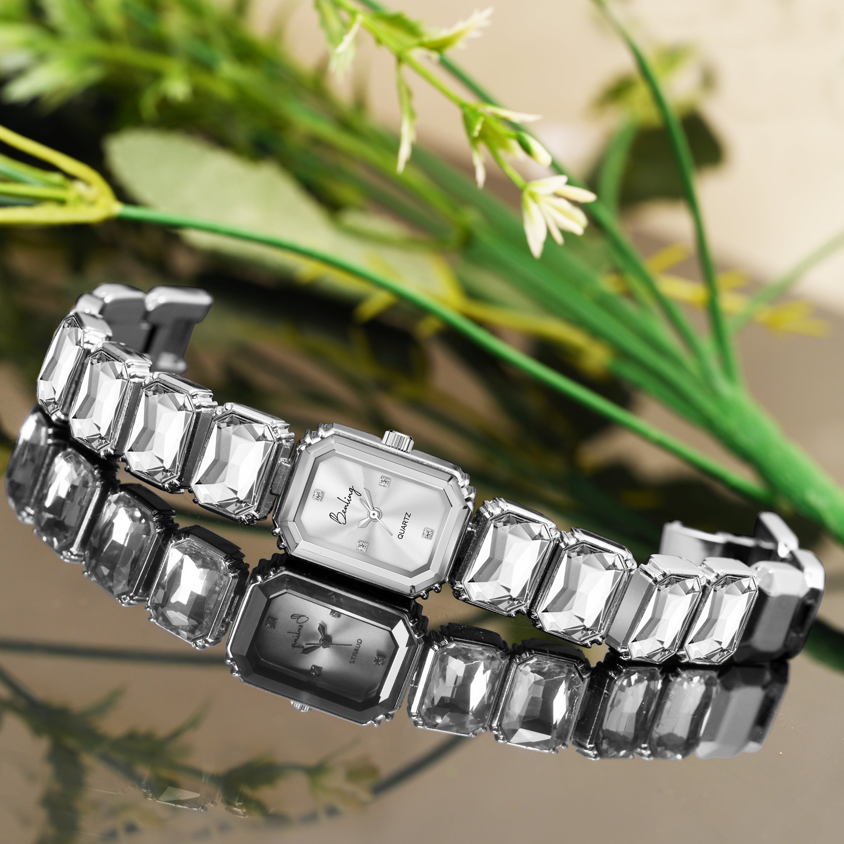 Benling Gift Set – Octagon Cut Bracelet Watch with Orange Pearl Box & Bracelet