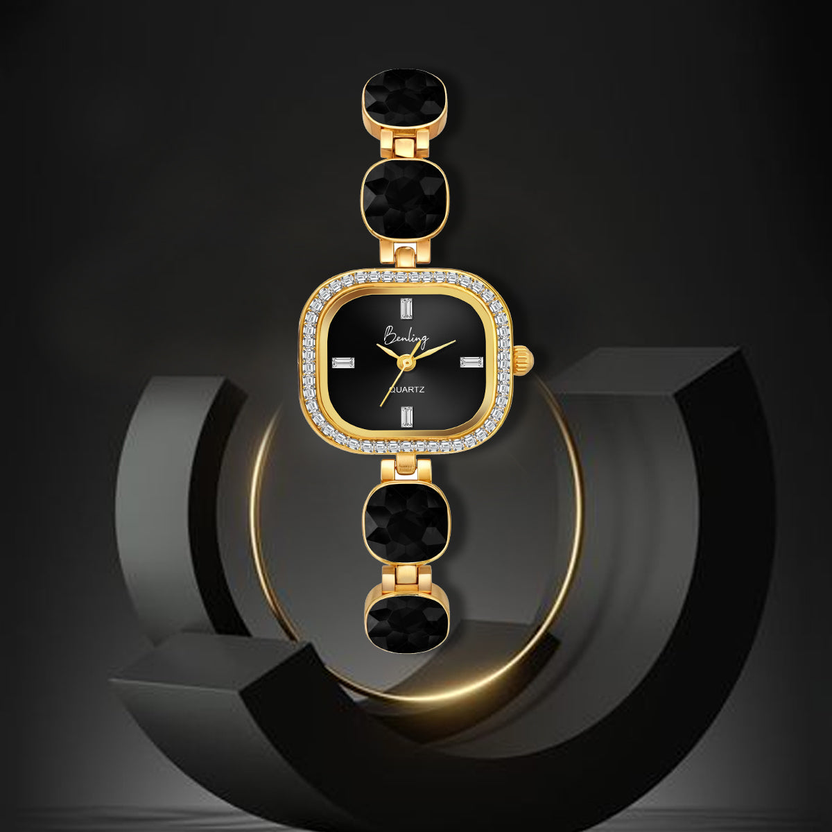 Benling Women's Quartz Watch with Gold Bracelet and Crystal Accents