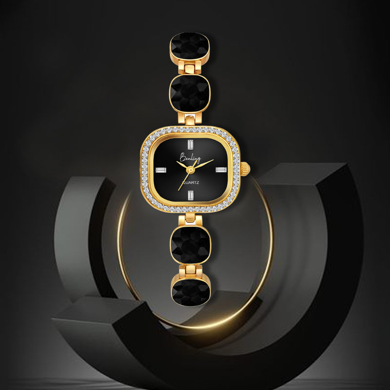 Benling Women's Quartz Watch with Gold Bracelet and Crystal Accents