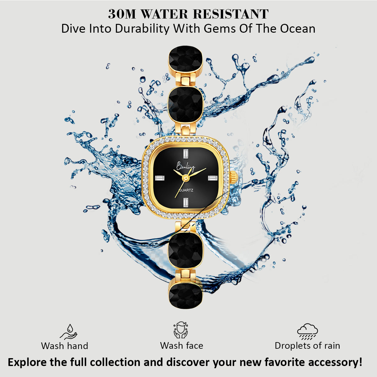 Benling Women's Quartz Watch with Gold Bracelet and Crystal Accents