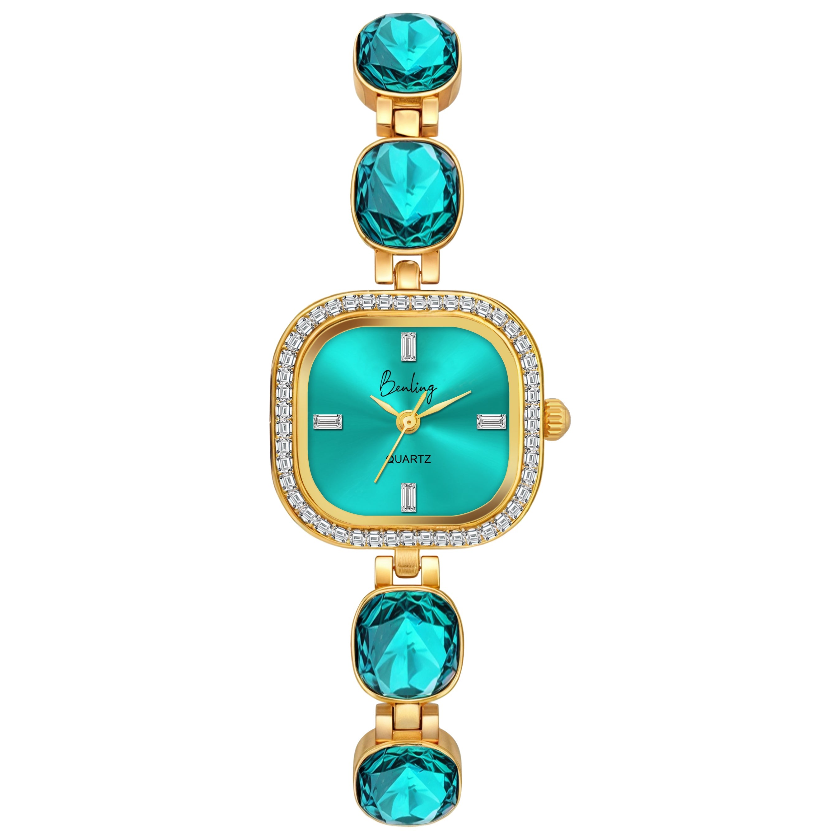 Benling Women's Quartz Watch with Gold Bracelet and Crystal Accents - Gift Set with Pearl Box and Bracelet