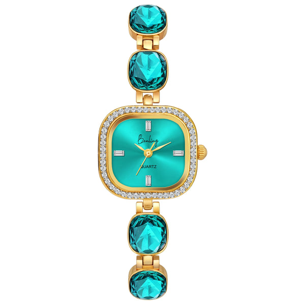 Benling Women's Quartz Watch with Gold Bracelet and Crystal Accents - Gift Set with Pearl Box and Bracelet