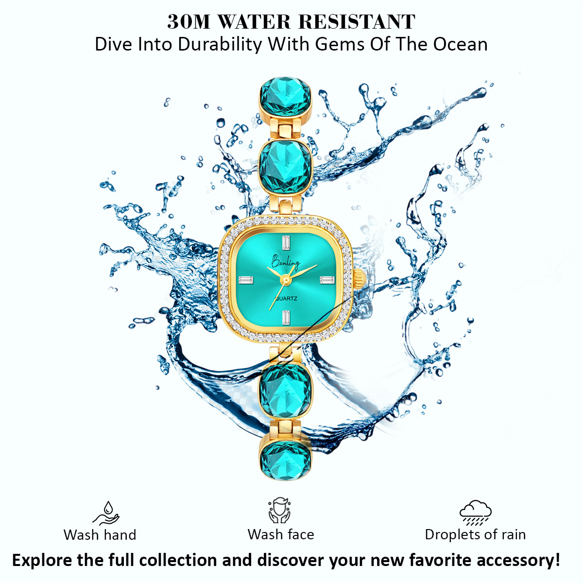 Benling Women's Quartz Watch with Gold Bracelet and Crystal Accents