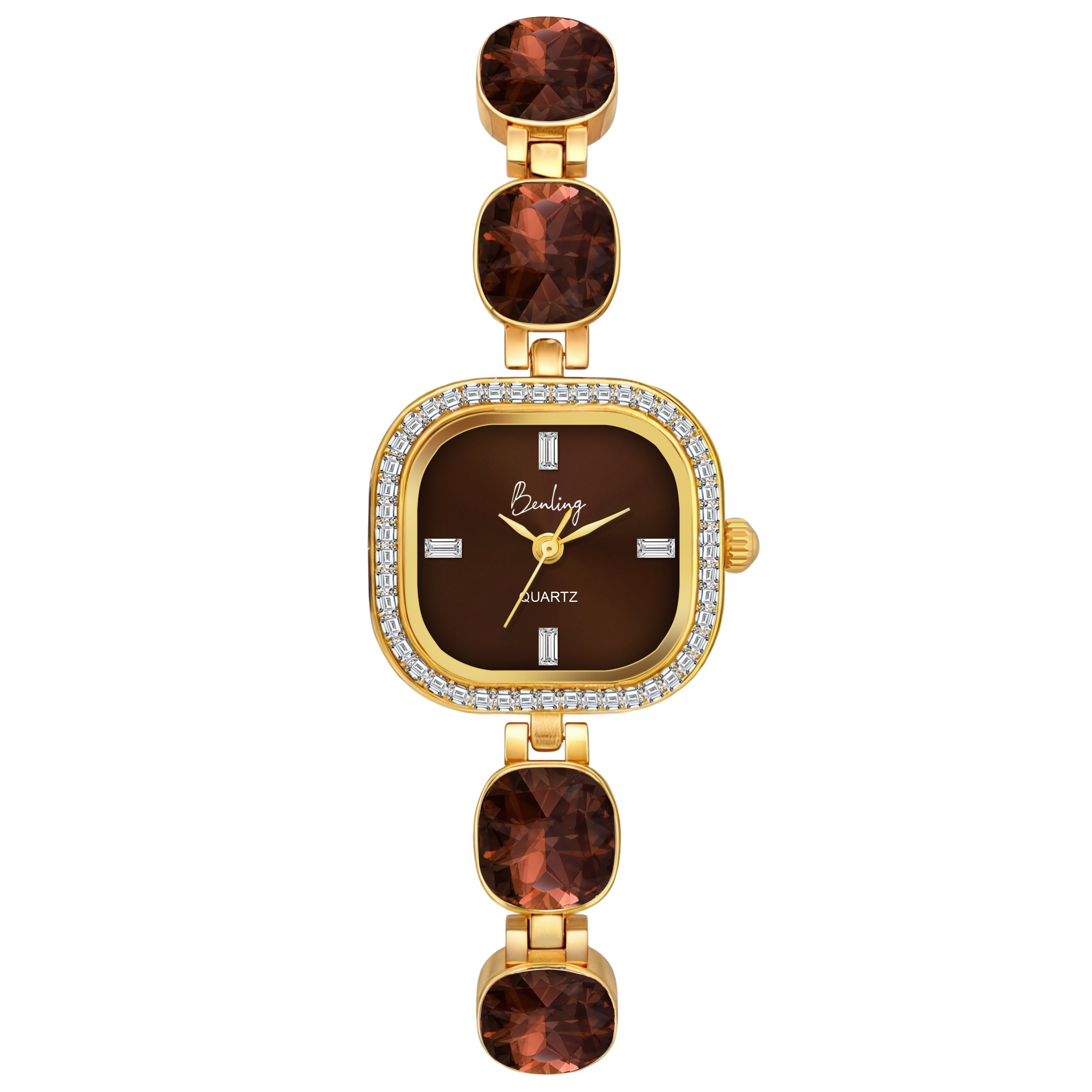 Benling Women's Quartz Watch with Gold Bracelet and Crystal Accents
