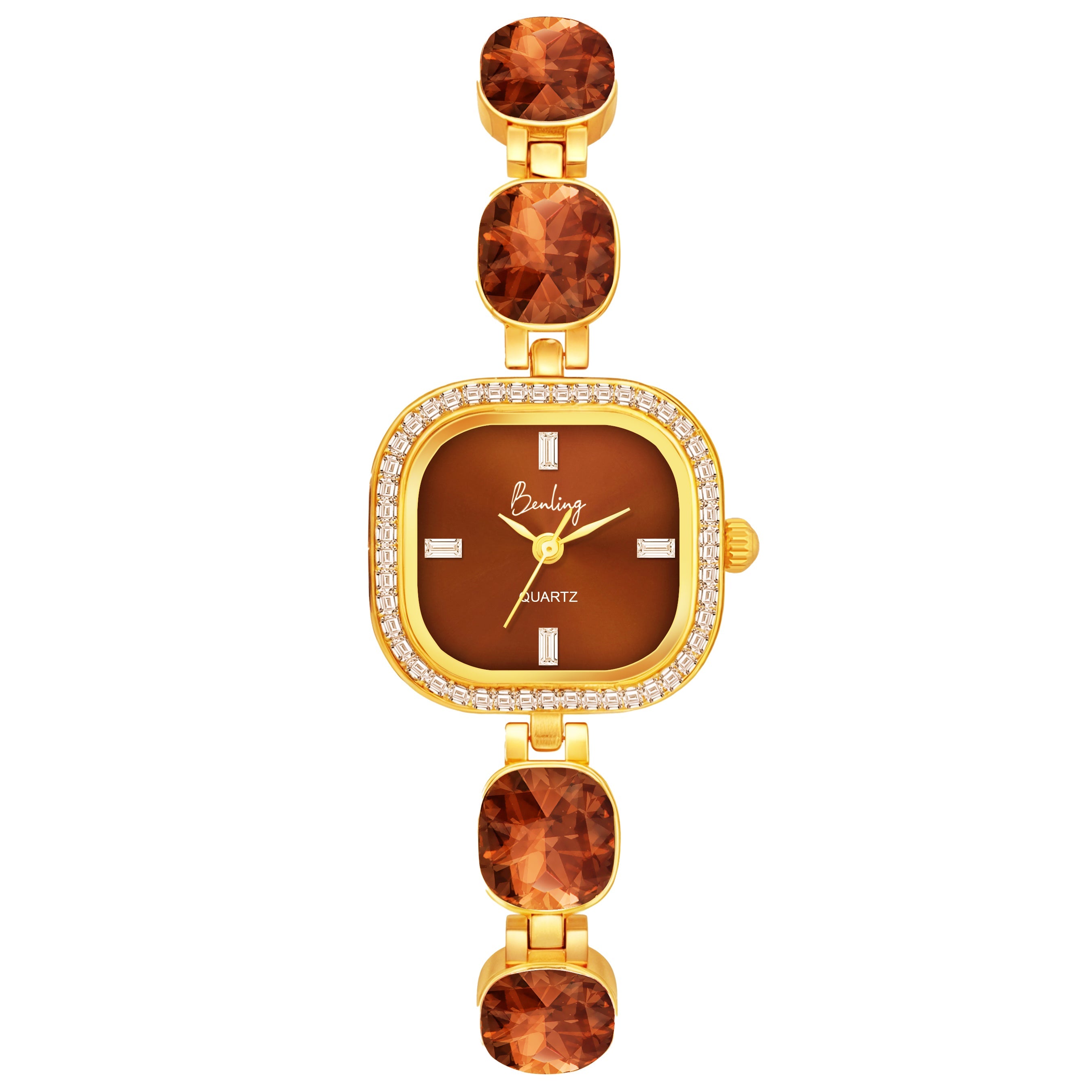Benling Women's Quartz Watch with Gold Bracelet and Crystal Accents - Gift Set with Pearl Box and Bracelet