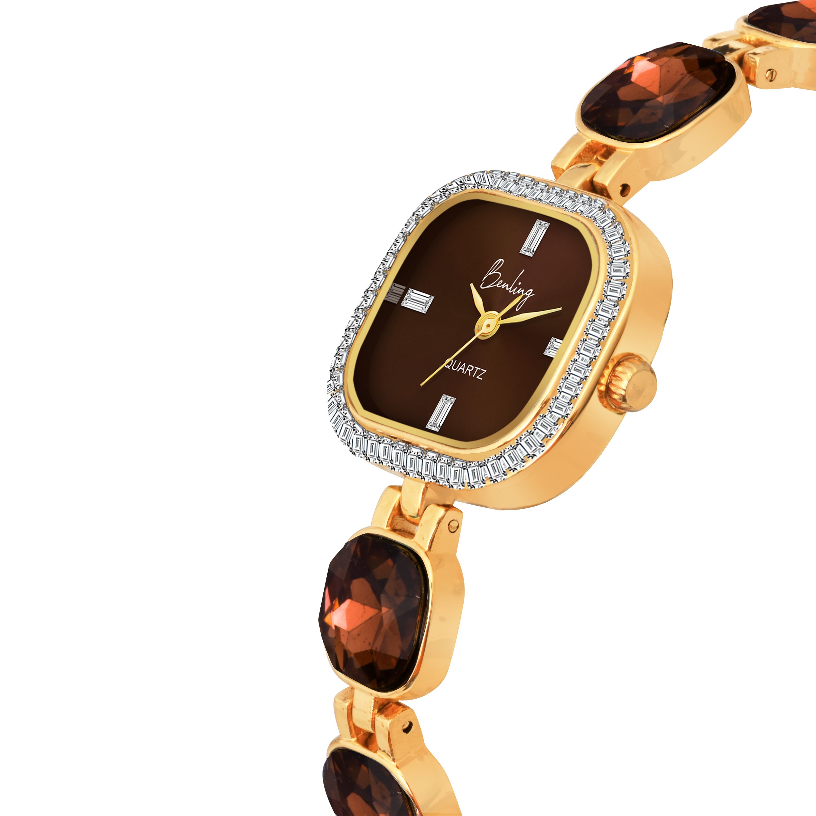 Benling Women's Quartz Watch with Gold Bracelet and Crystal Accents
