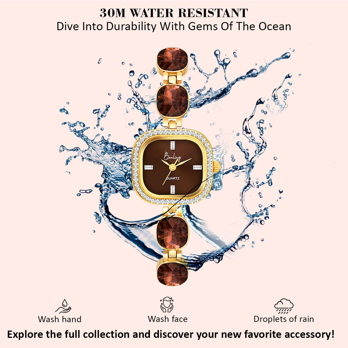 Benling Women's Quartz Watch with Gold Bracelet and Crystal Accents