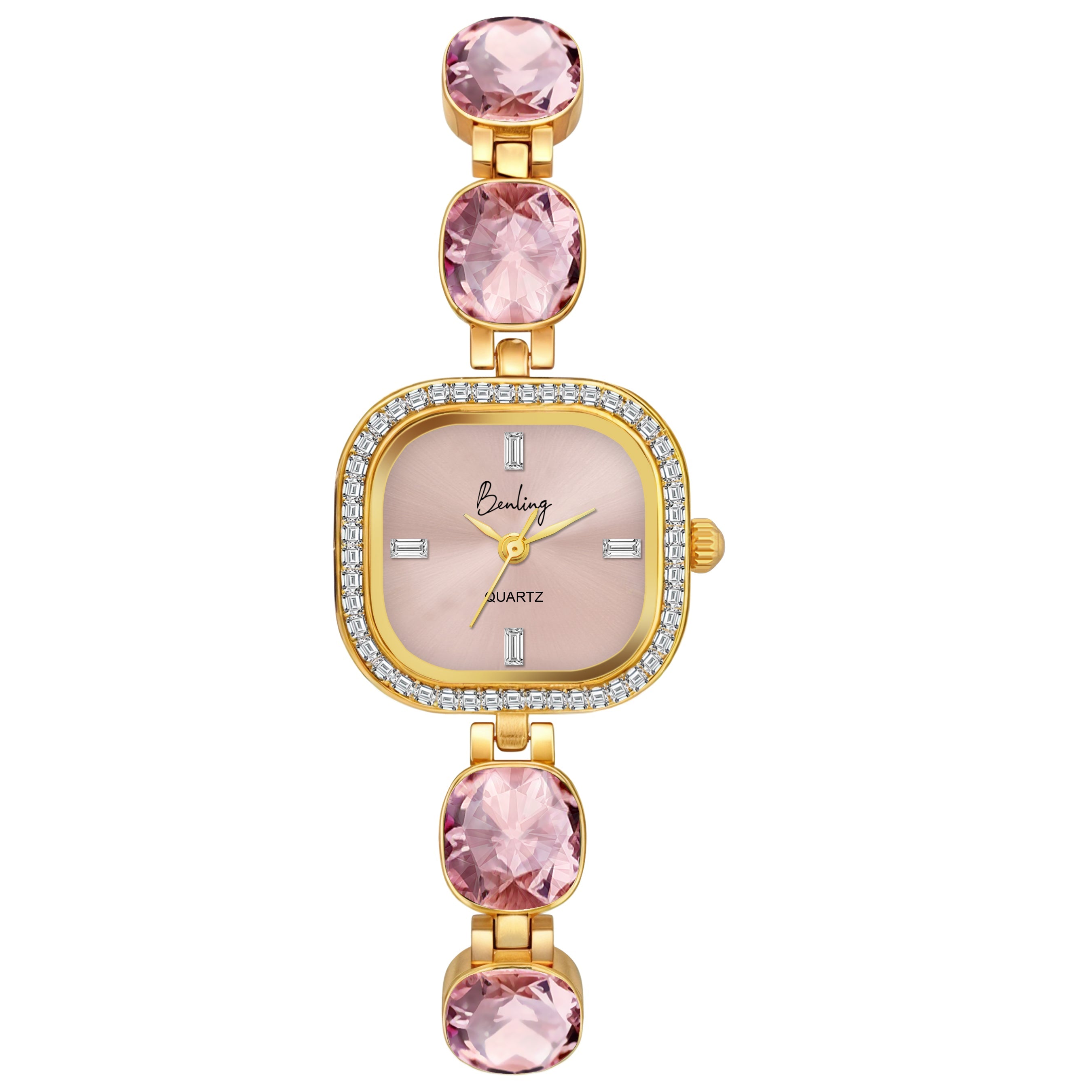 Benling Women's Quartz Watch with Gold Bracelet and Crystal Accents - Gift Set with Pearl Box and Bracelet