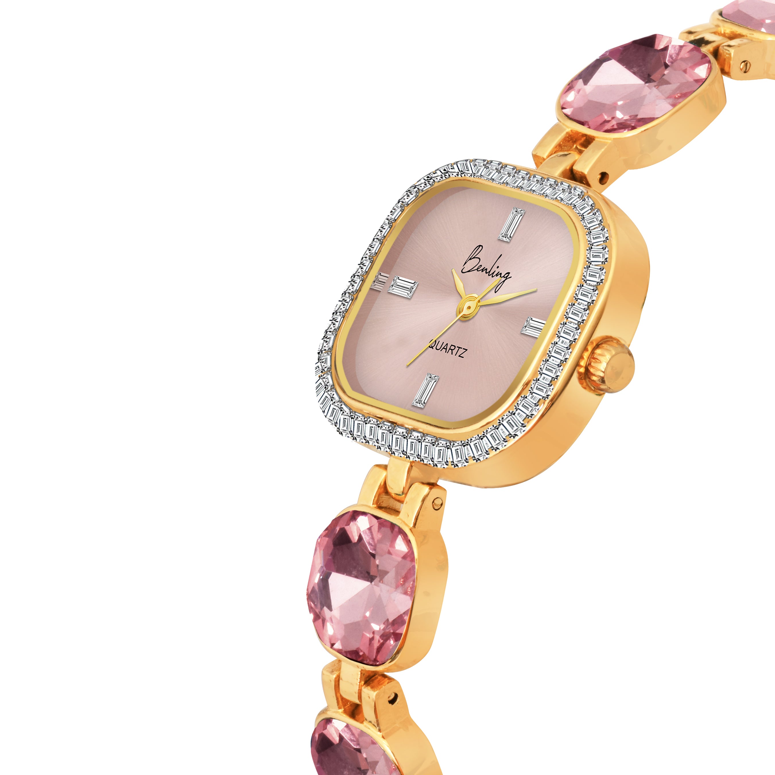 Benling Women's Quartz Watch with Gold Bracelet and Crystal Accents