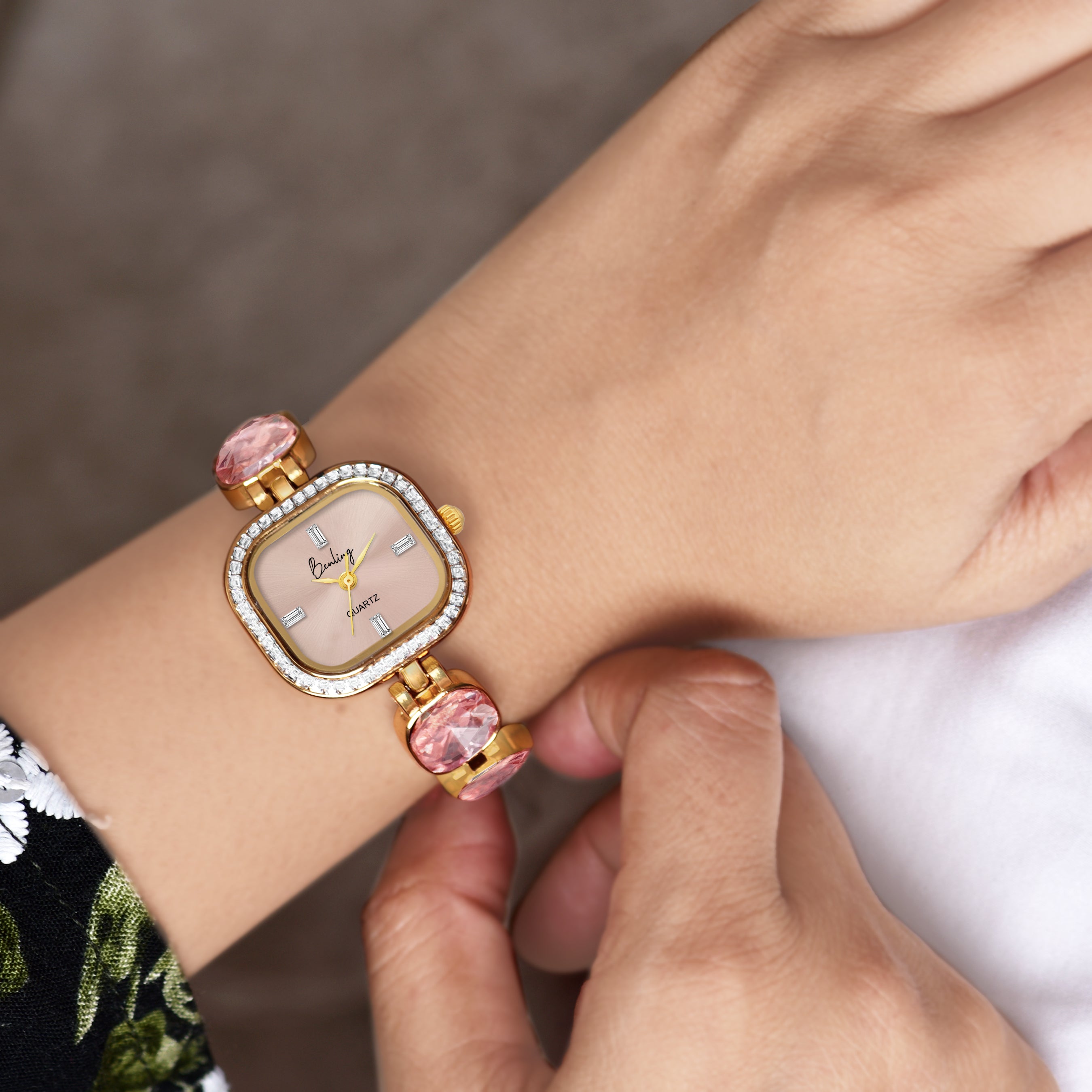 Benling Women's Quartz Watch with Gold Bracelet and Crystal Accents