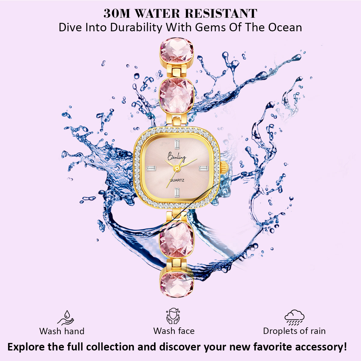 Benling Women's Quartz Watch with Gold Bracelet and Crystal Accents