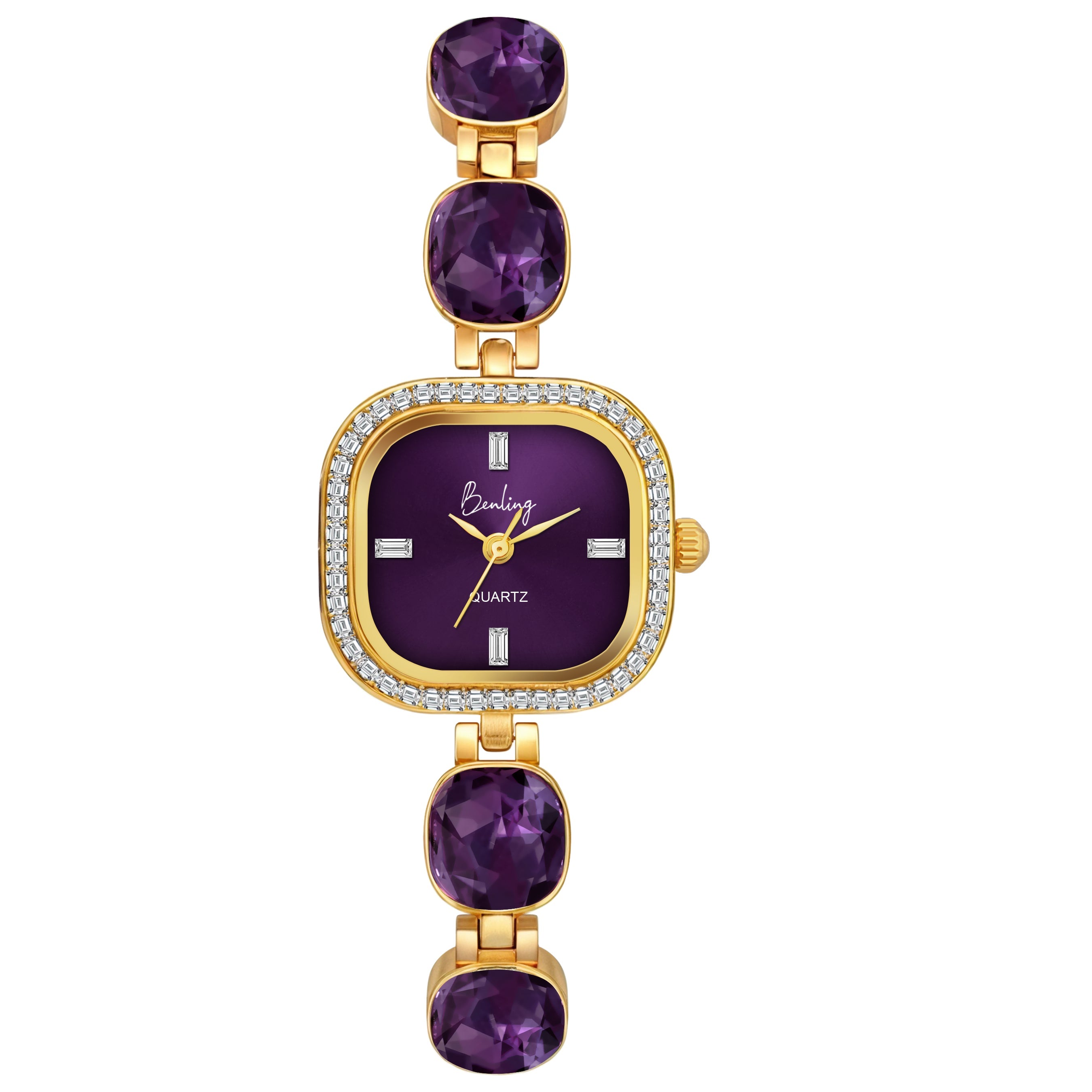 Benling Women's Quartz Watch with Gold Bracelet and Crystal Accents - Gift Set with Pearl Box and Bracelet