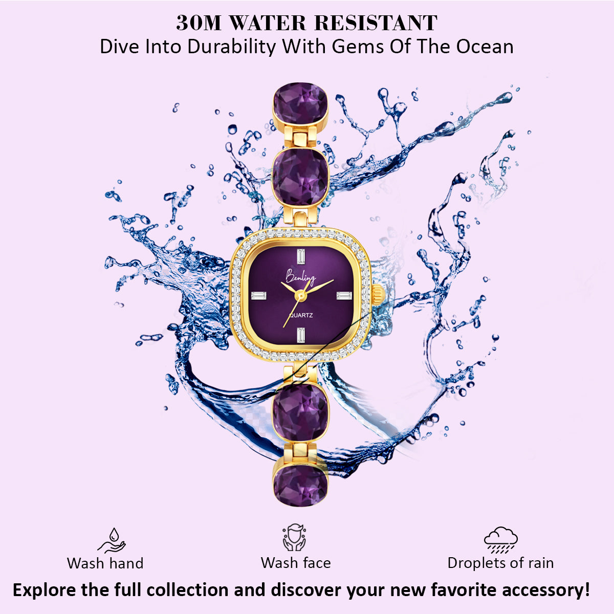 Benling Women's Quartz Watch with Gold Bracelet and Crystal Accents