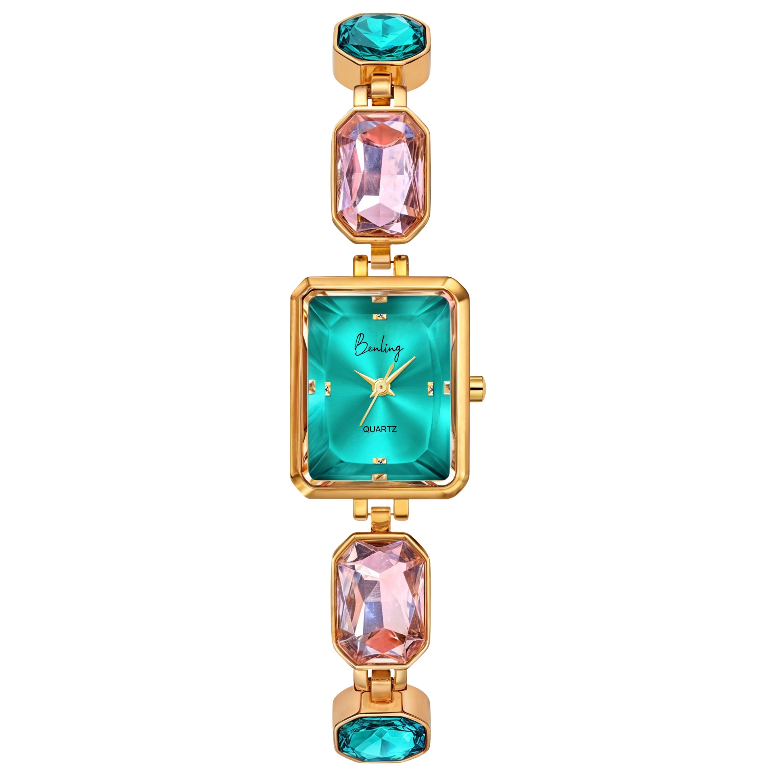 Benling Square Gemstone Dial Watch - Gift Set with Pearl Box and Bracelet