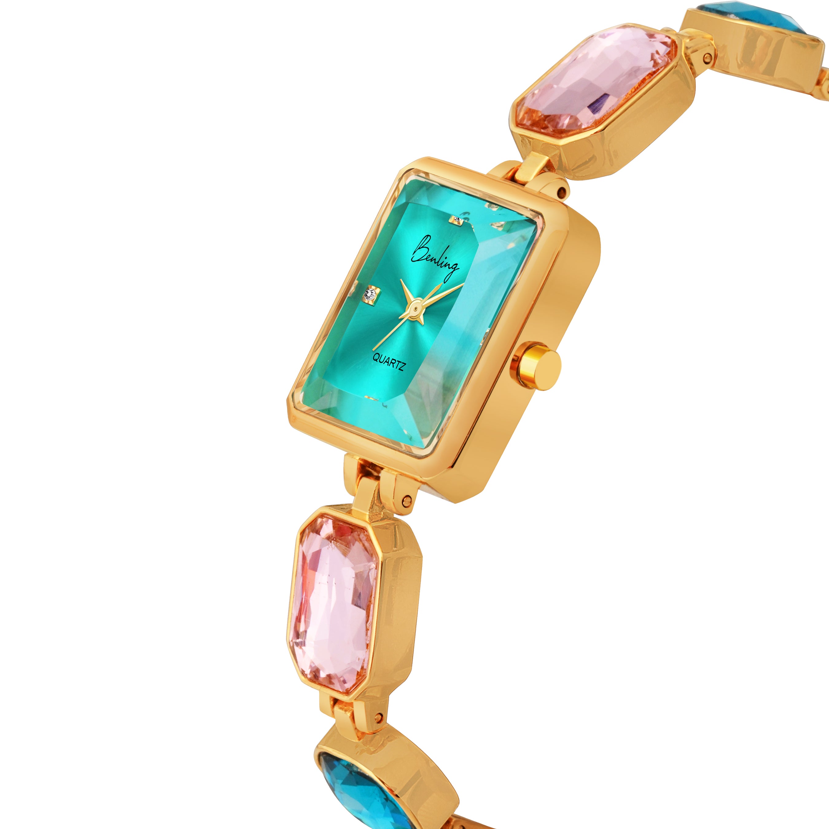 Benling Square Gemstone Dial Watch - Luxurious Wrist Watch for Women