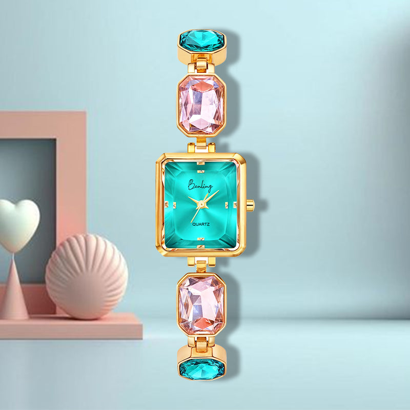 Benling Square Gemstone Dial Watch - Luxurious Wrist Watch for Women