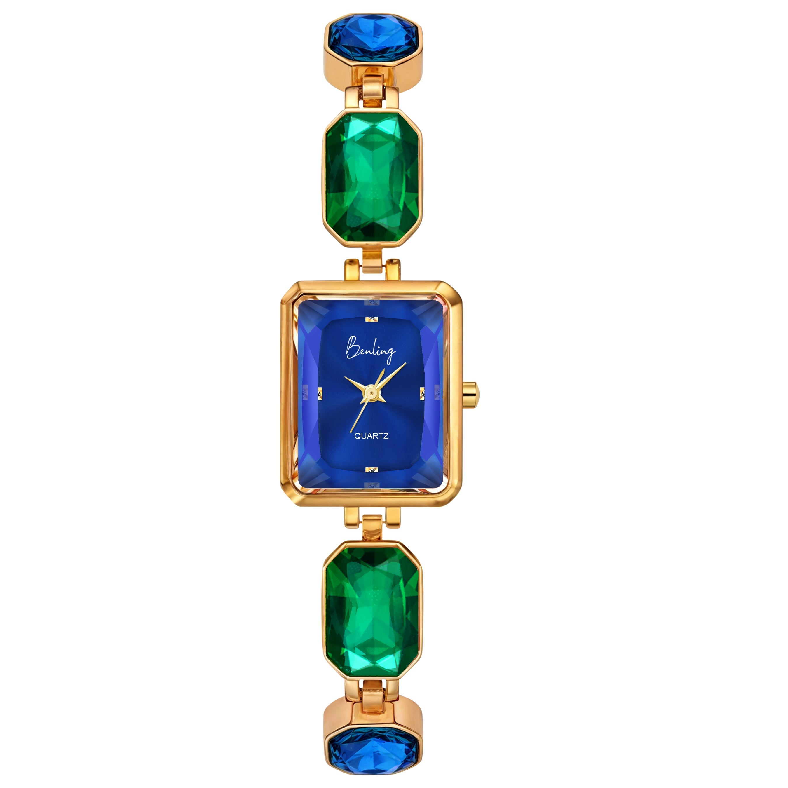 Benling Square Gemstone Dial Watch - Gift Set with Pearl Box and Bracelet
