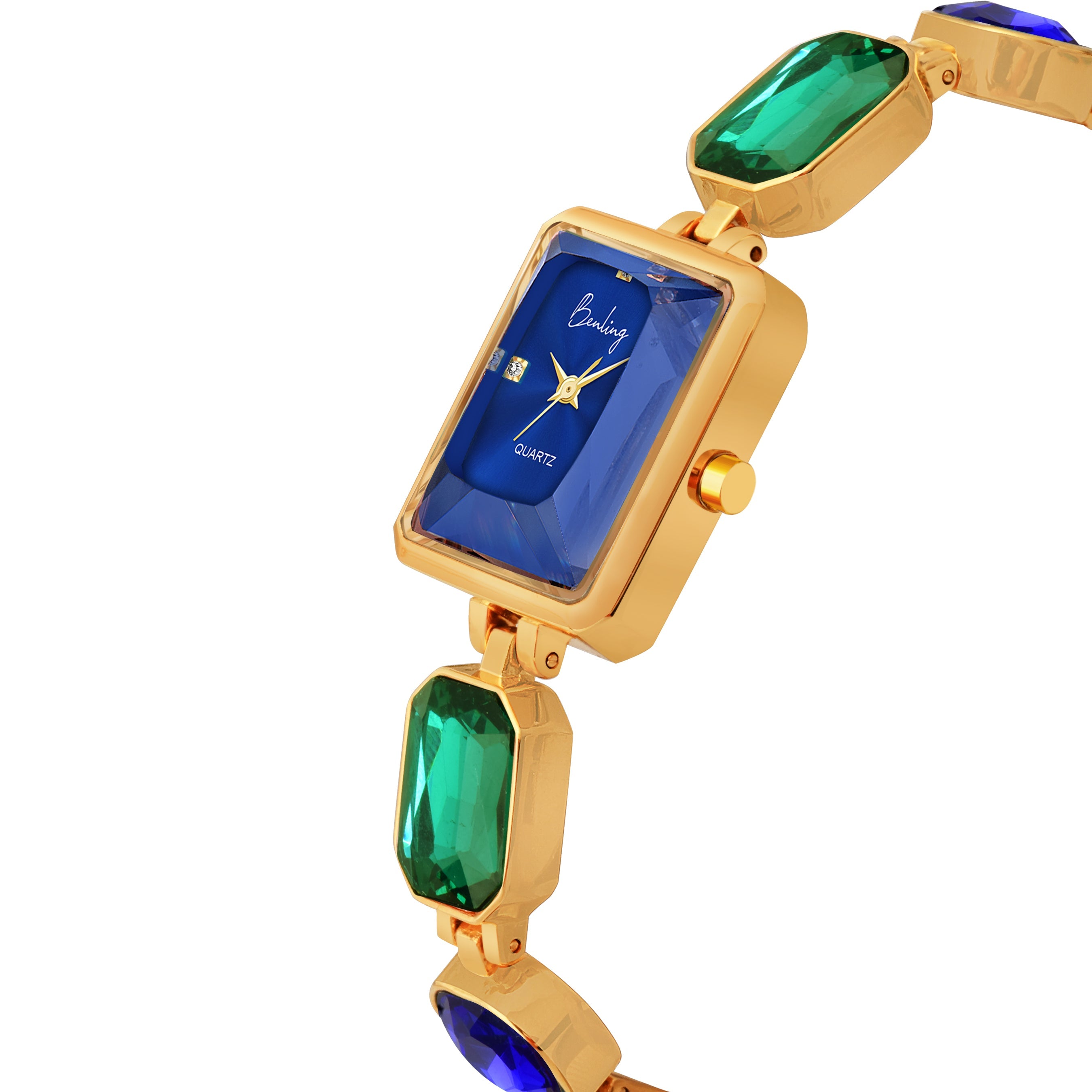 Benling Square Gemstone Dial Watch - Gift Set with Pearl Box and Bracelet