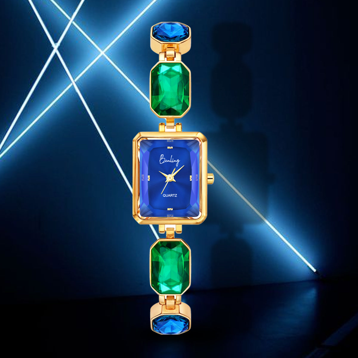 Benling Square Gemstone Dial Watch - Luxurious Wrist Watch for Women