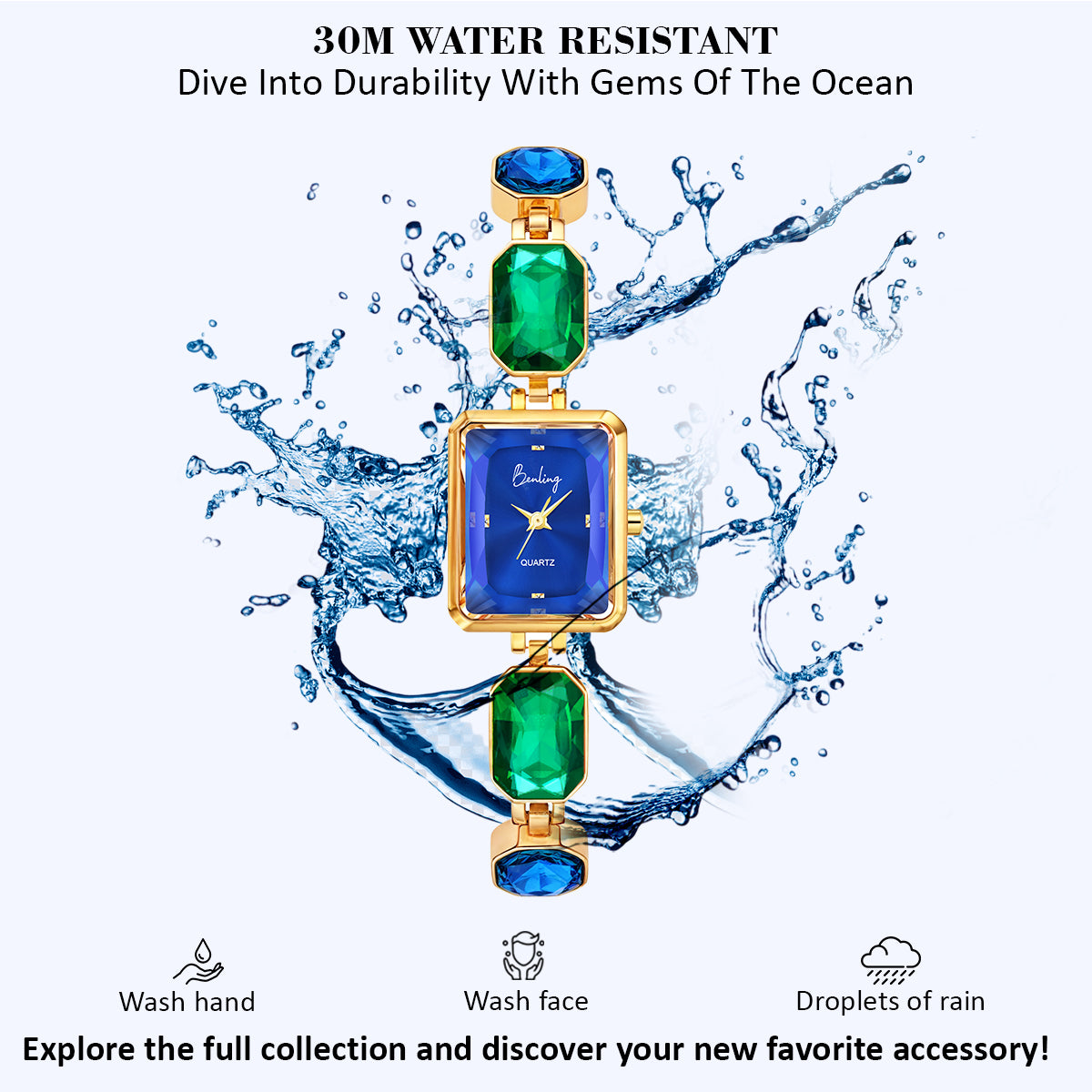 Benling Square Gemstone Dial Watch - Luxurious Wrist Watch for Women