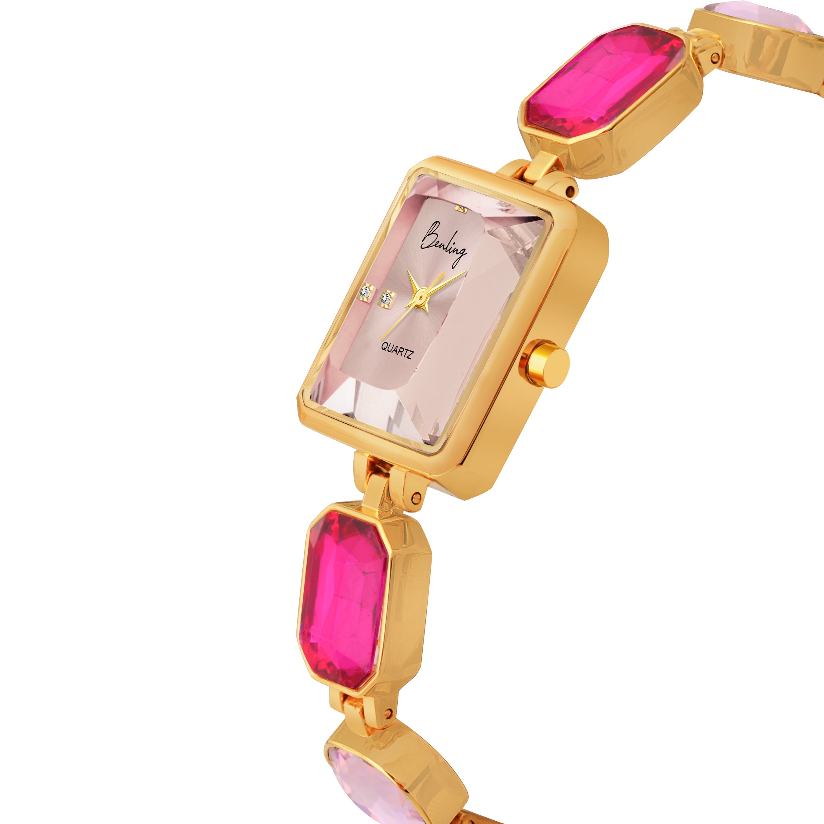 Benling Square Gemstone Dial Watch - Gift Set with Pearl Box and Bracelet
