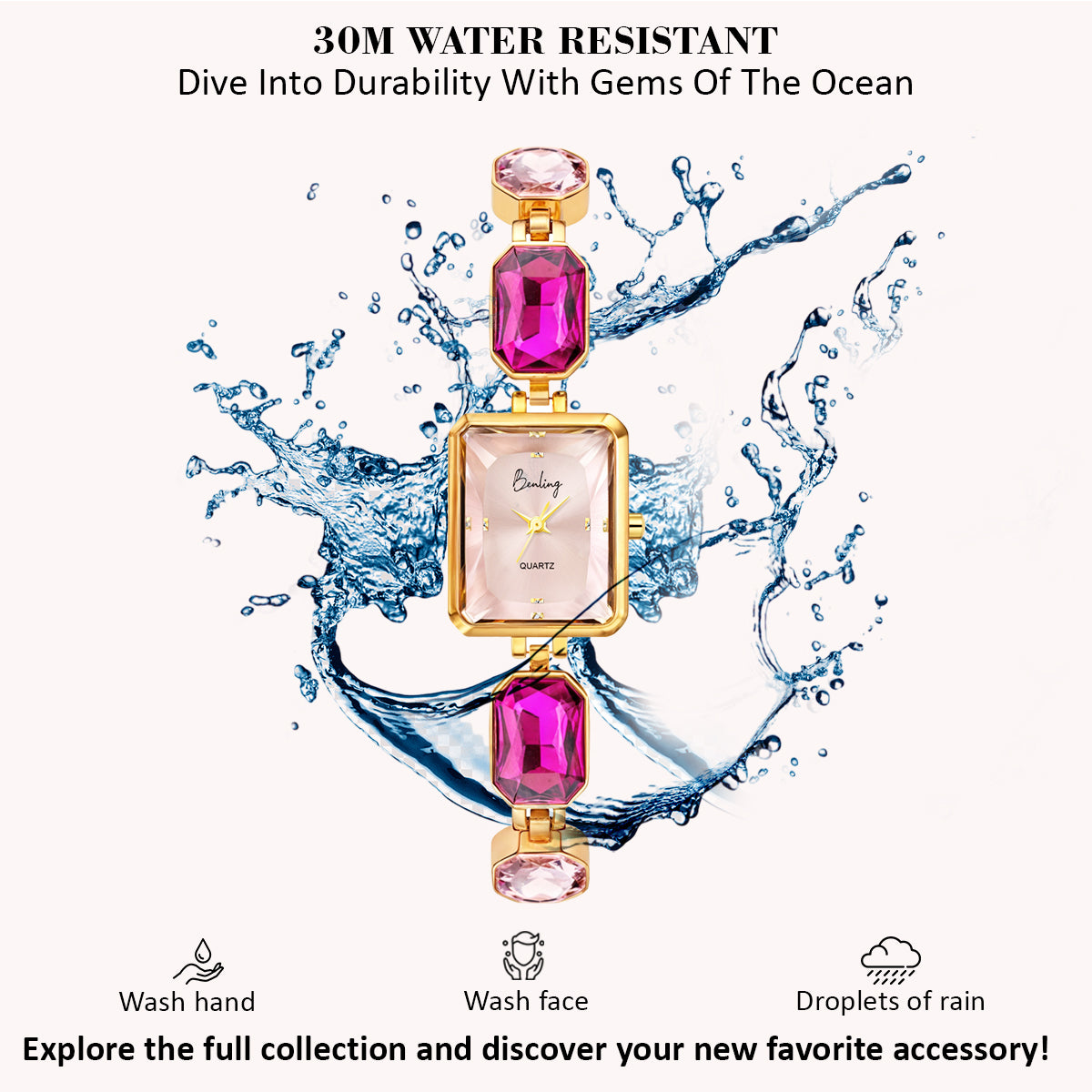 Benling Square Gemstone Dial Watch - Luxurious Wrist Watch for Women