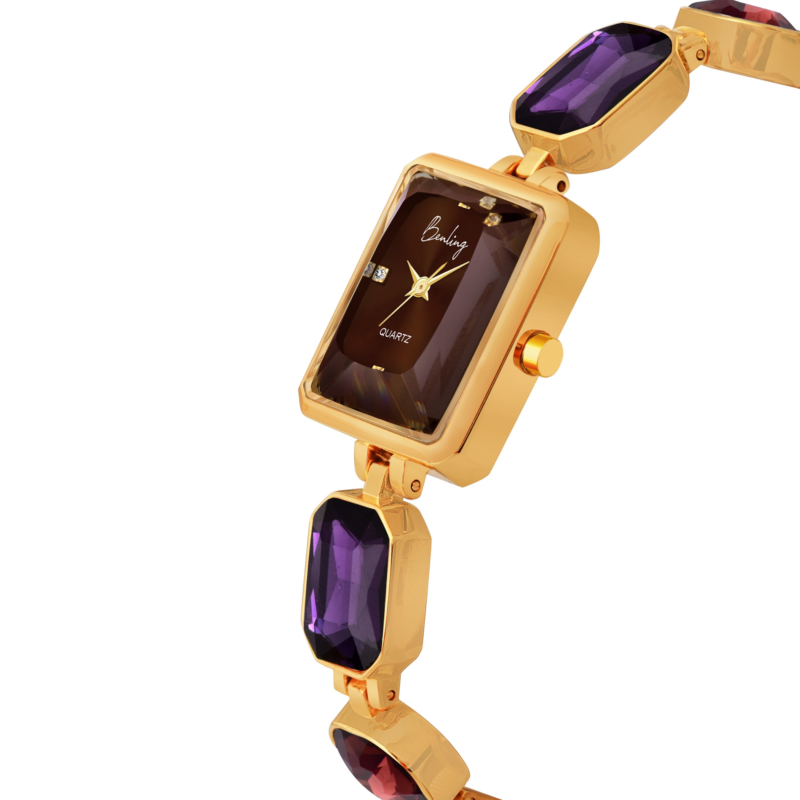 Benling Square Gemstone Dial Watch - Gift Set with Pearl Box and Bracelet