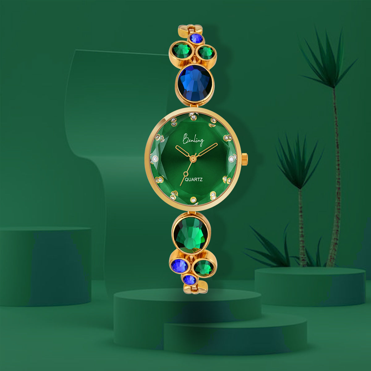 Benling Women's Quartz Watch - with Sapphire Crystal Glass - with Pearl Box and Bracelet