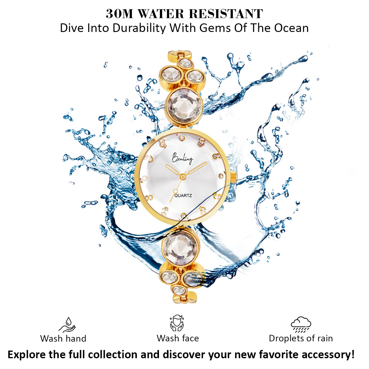 Benling Women's Quartz Watch - with Sapphire Crystal Glass - with Pearl Box and Bracelet