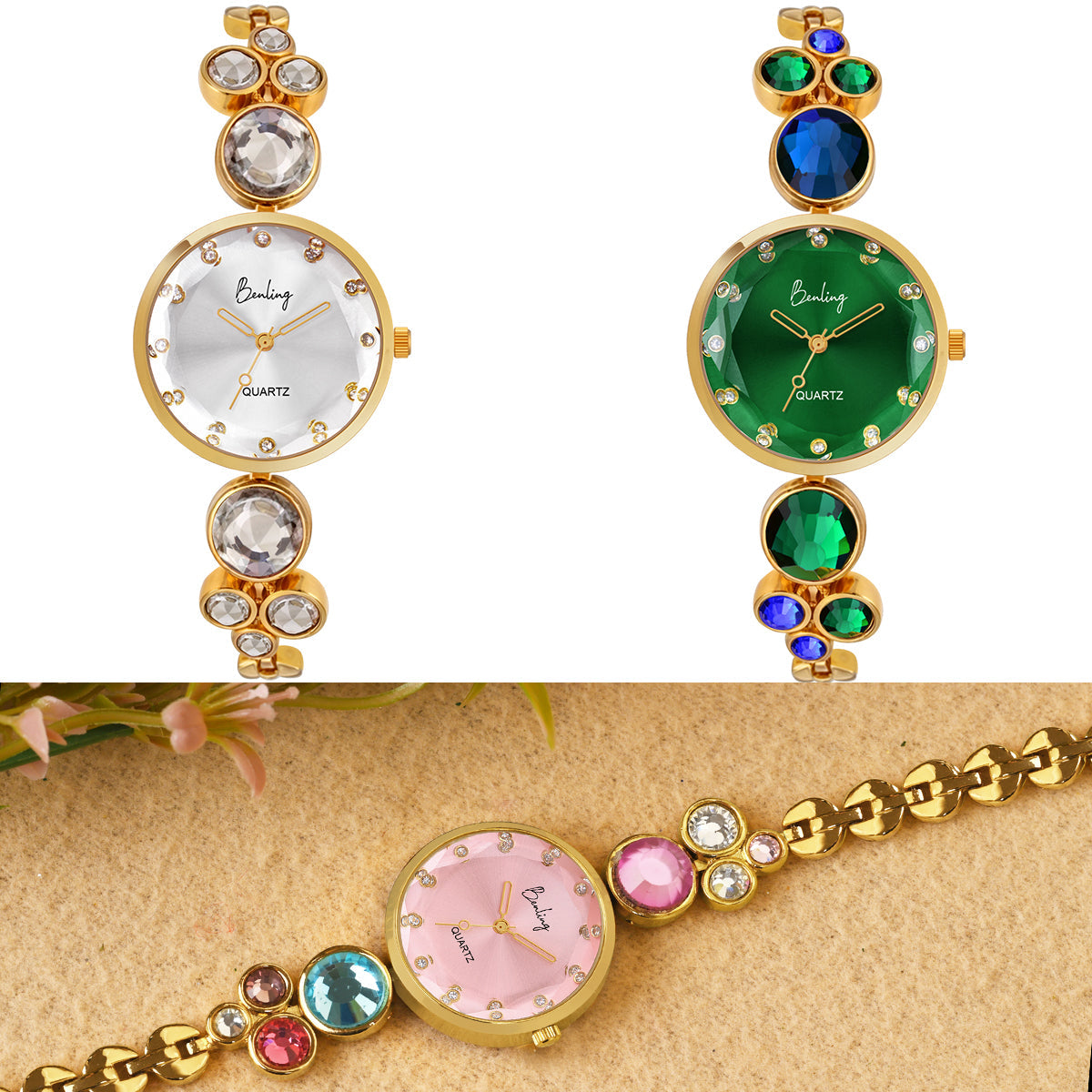 Benling Women's Quartz Watch - with Sapphire Crystal Glass - with Pearl Box and Bracelet