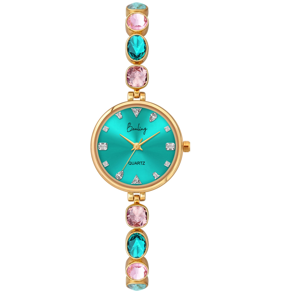 Benling Crystal-Studded Quartz Watch for Women – Luxury Design with Sparkling Stones - - with Pearl Box and Bracelet Benling