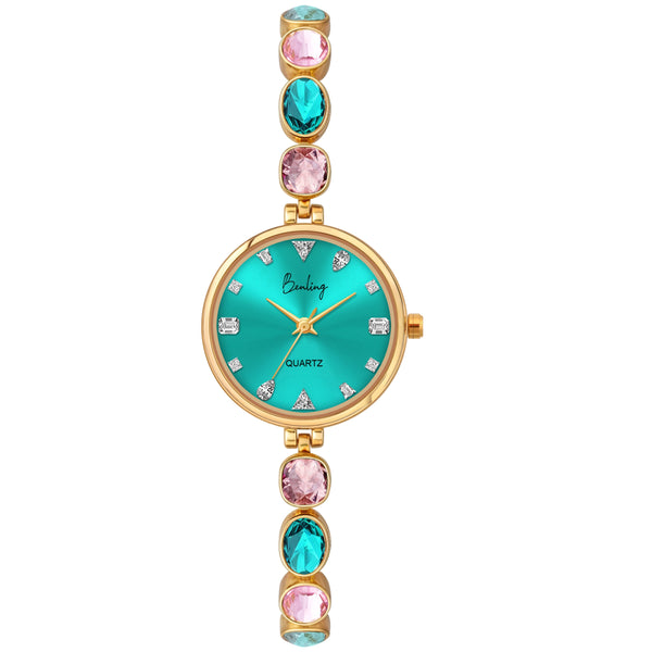 Benling Crystal-Studded Quartz Watch for Women – Luxury Design with Sparkling Stones - with Pearl Box and Bracelet