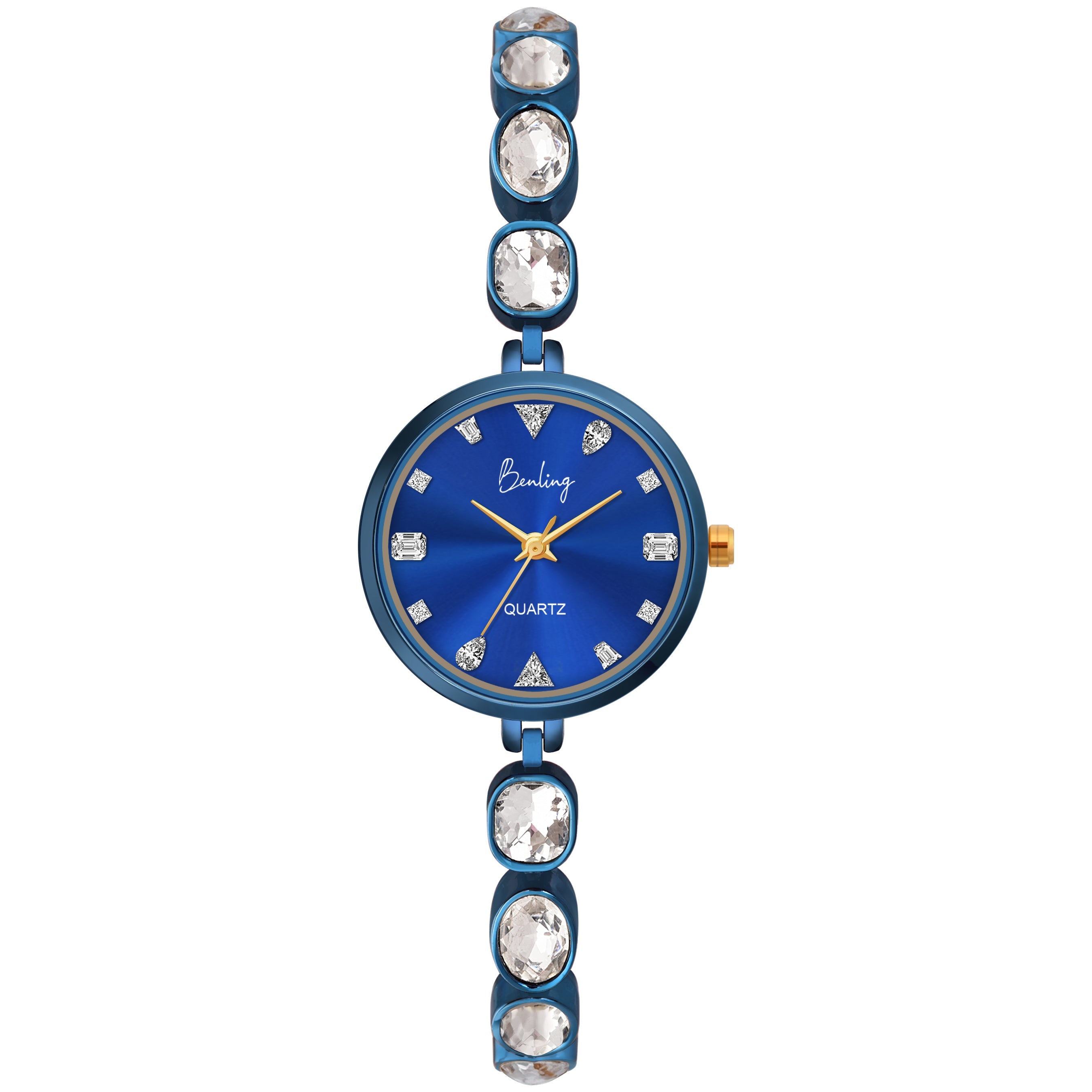 Benling Crystal-Studded Quartz Watch for Women – Luxury Design with Sparkling Stones - with Pearl Box and Bracelet