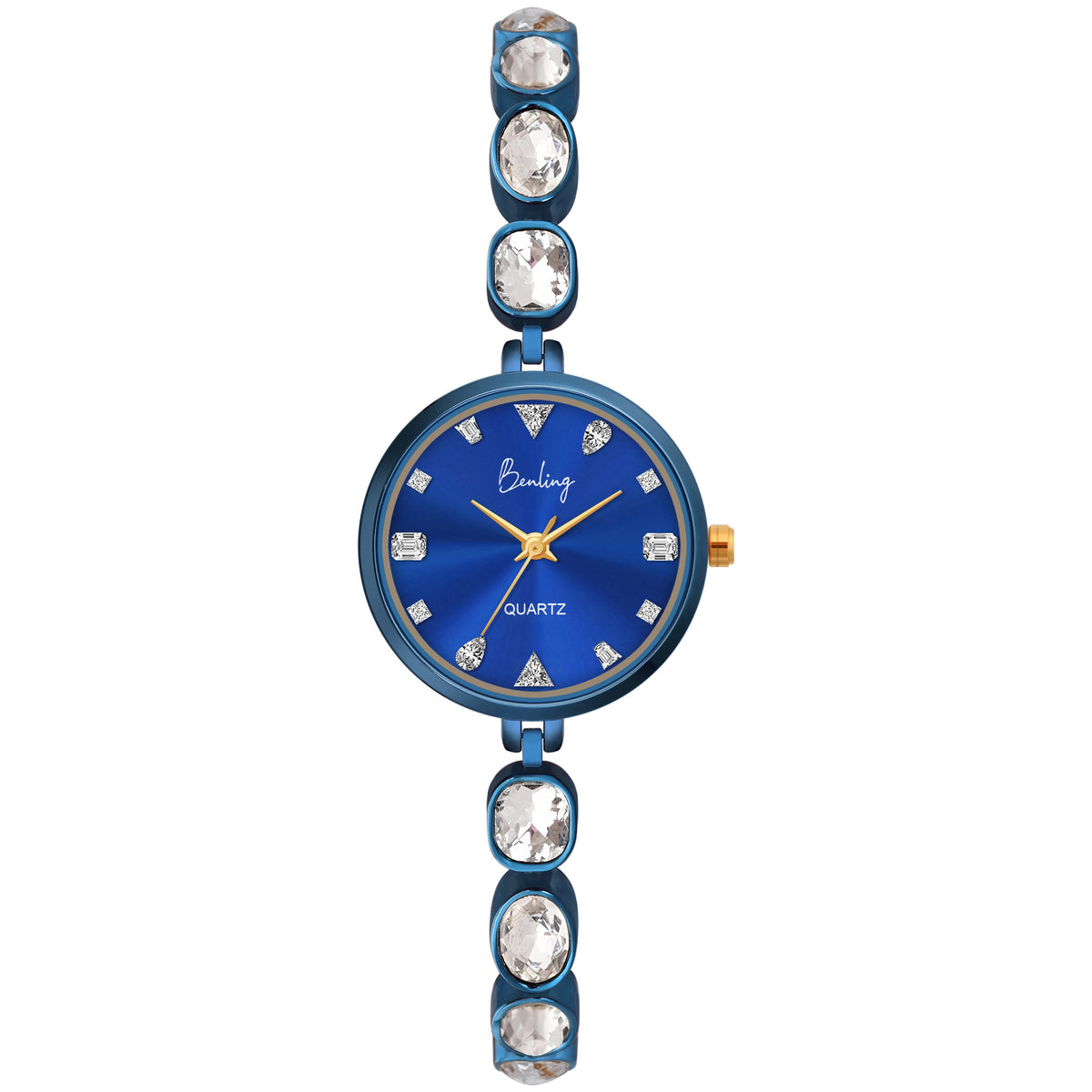 Benling Crystal-Studded Quartz Watch for Women – Luxury Design with Sparkling Stones - - with Pearl Box and Bracelet Benling