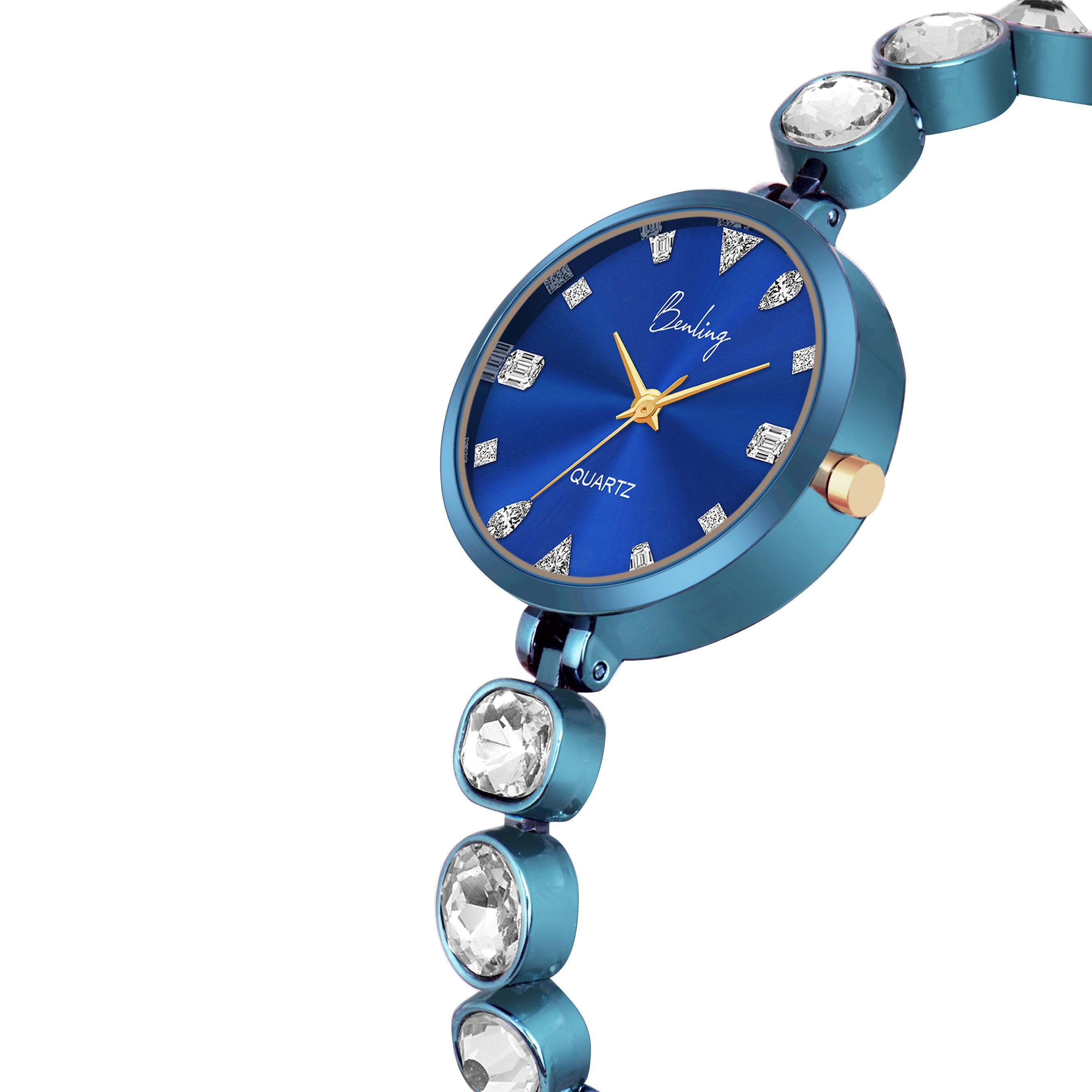 Benling Crystal-Studded Quartz Watch for Women – Luxury Design with Sparkling Stones - with Pearl Box and Bracelet