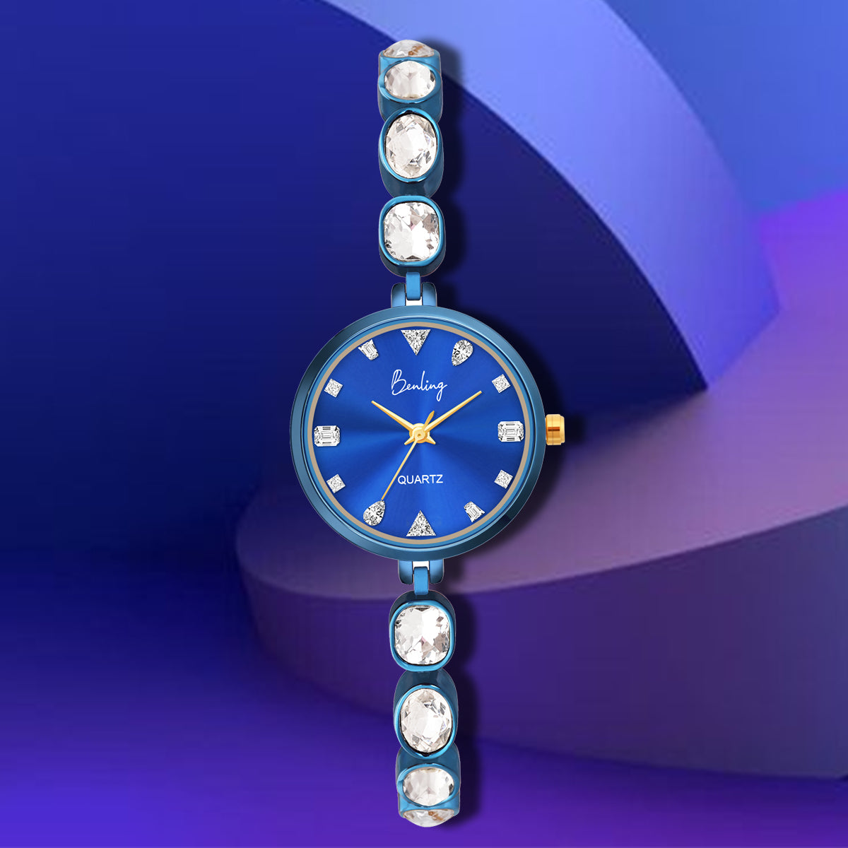 Benling Crystal-Studded Quartz Watch for Women – Luxury Design with Sparkling Stones - - with Pearl Box and Bracelet Benling