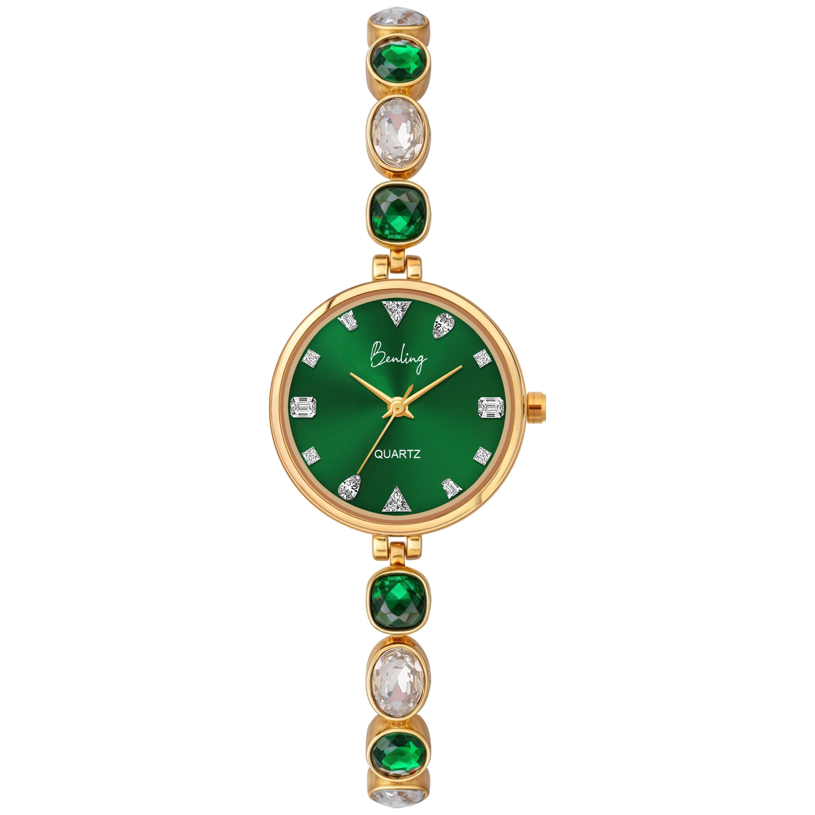 Benling Crystal-Studded Quartz Watch for Women – Luxury Design with Sparkling Stones - with Pearl Box and Bracelet