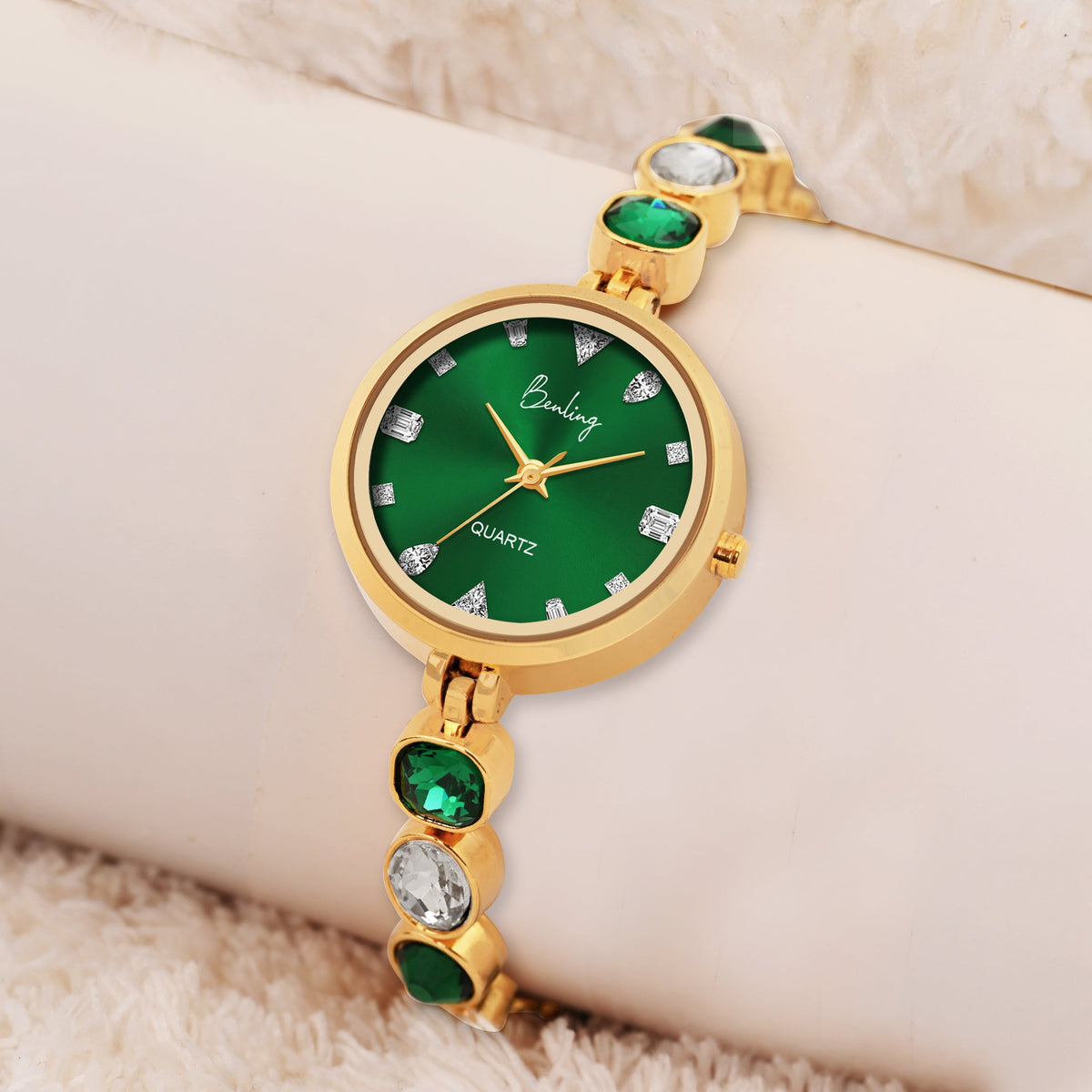 Benling Crystal-Studded Quartz Watch for Women – Luxury Design with Sparkling Stones - - with Pearl Box and Bracelet Benling