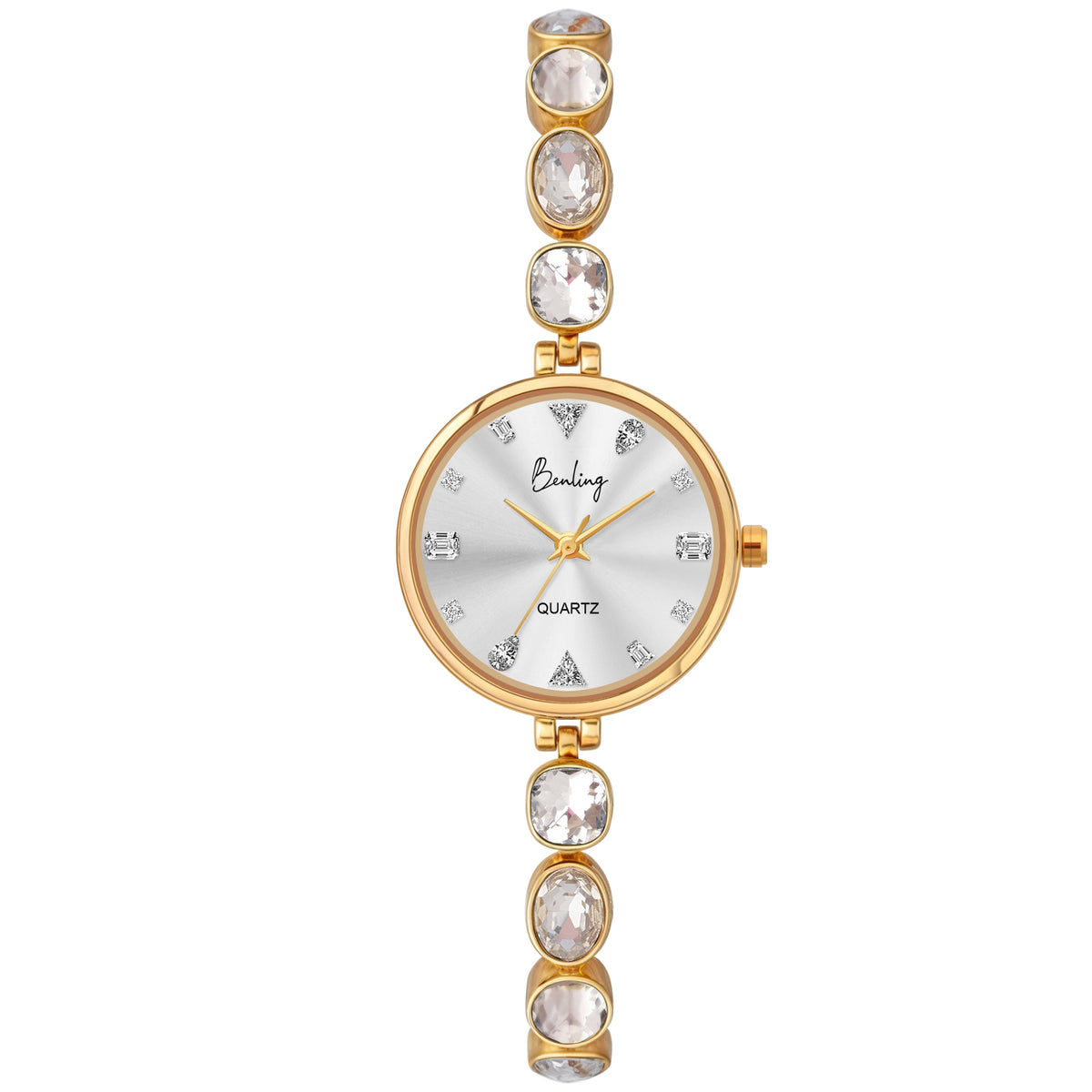 Benling Crystal-Studded Quartz Watch for Women – Luxury Design with Sparkling Stones - - with Pearl Box and Bracelet Benling