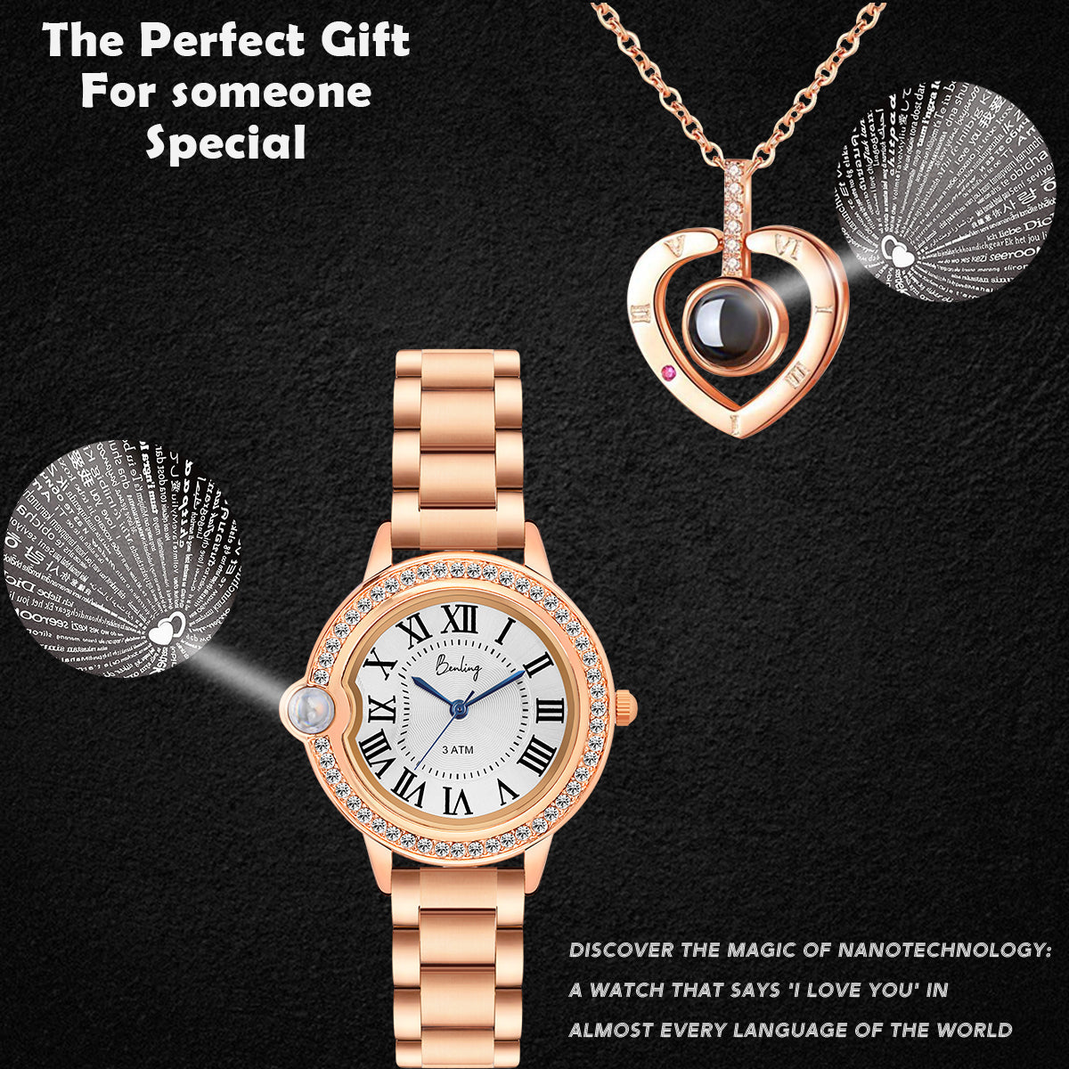 Benling Women’s Nano Projection Watch Gift Set – Says 