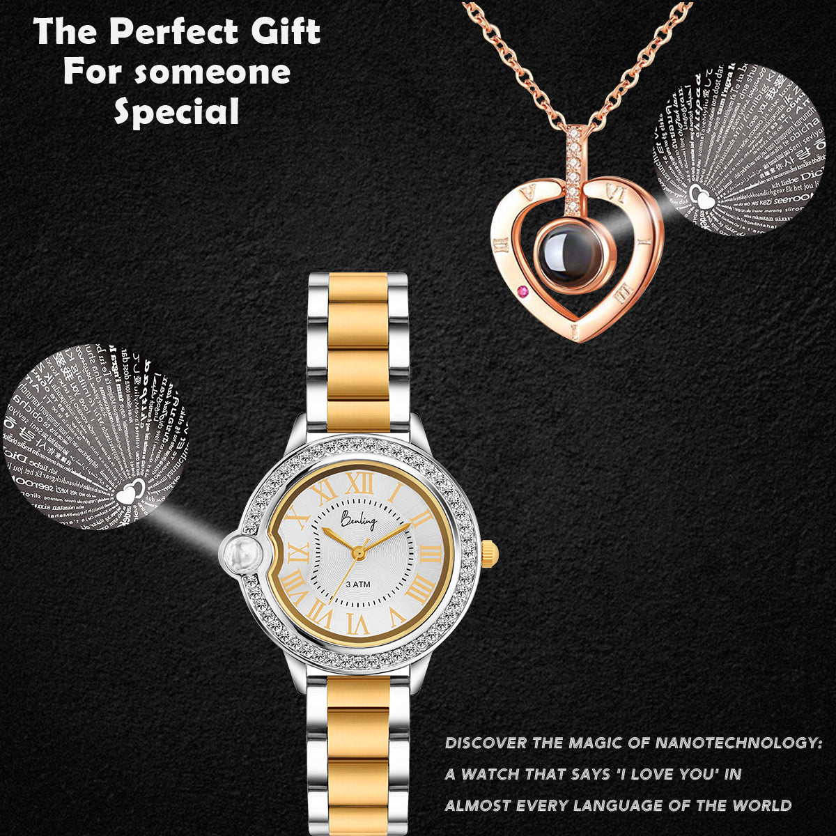 Benling Women’s Nano Projection Watch Gift Set – Says 