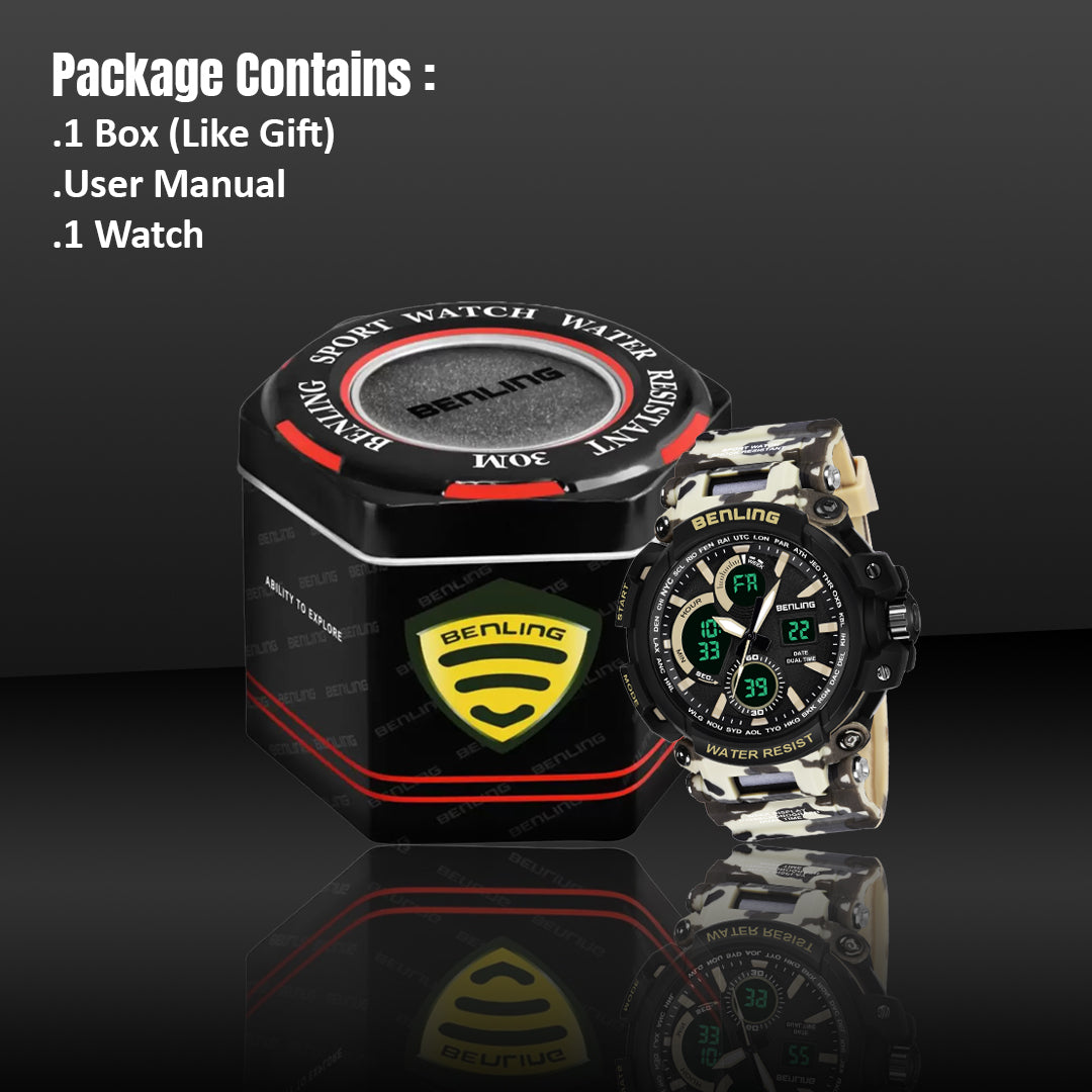 Benling Stylish and Functional Analog Digital Watch with EL Backlight – SKBLANDG-6001