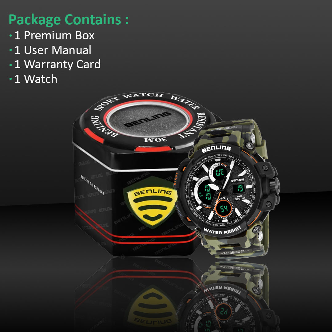 Benling Stylish and Functional Analog Digital Watch with EL Backlight – SKBLANDG-6001