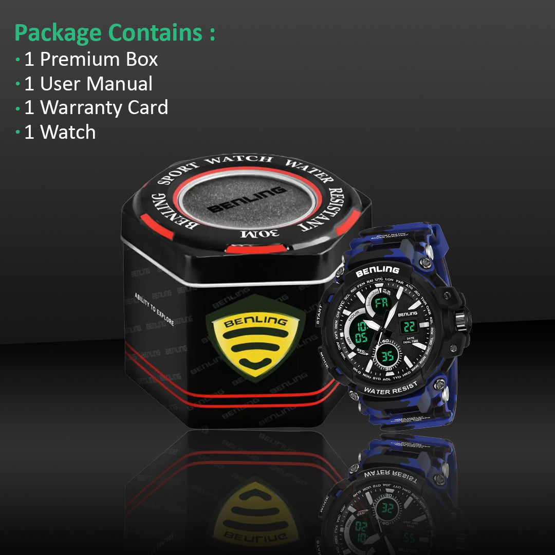 Benling Stylish and Functional Analog Digital Watch with EL Backlight – SKBLANDG-6001